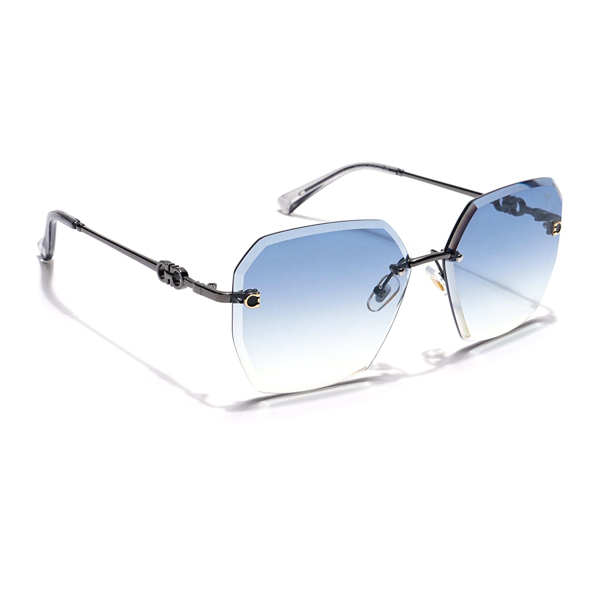Oversize Sunglasses (Blue & Clear Lens | Rimless Frame - MG6025)