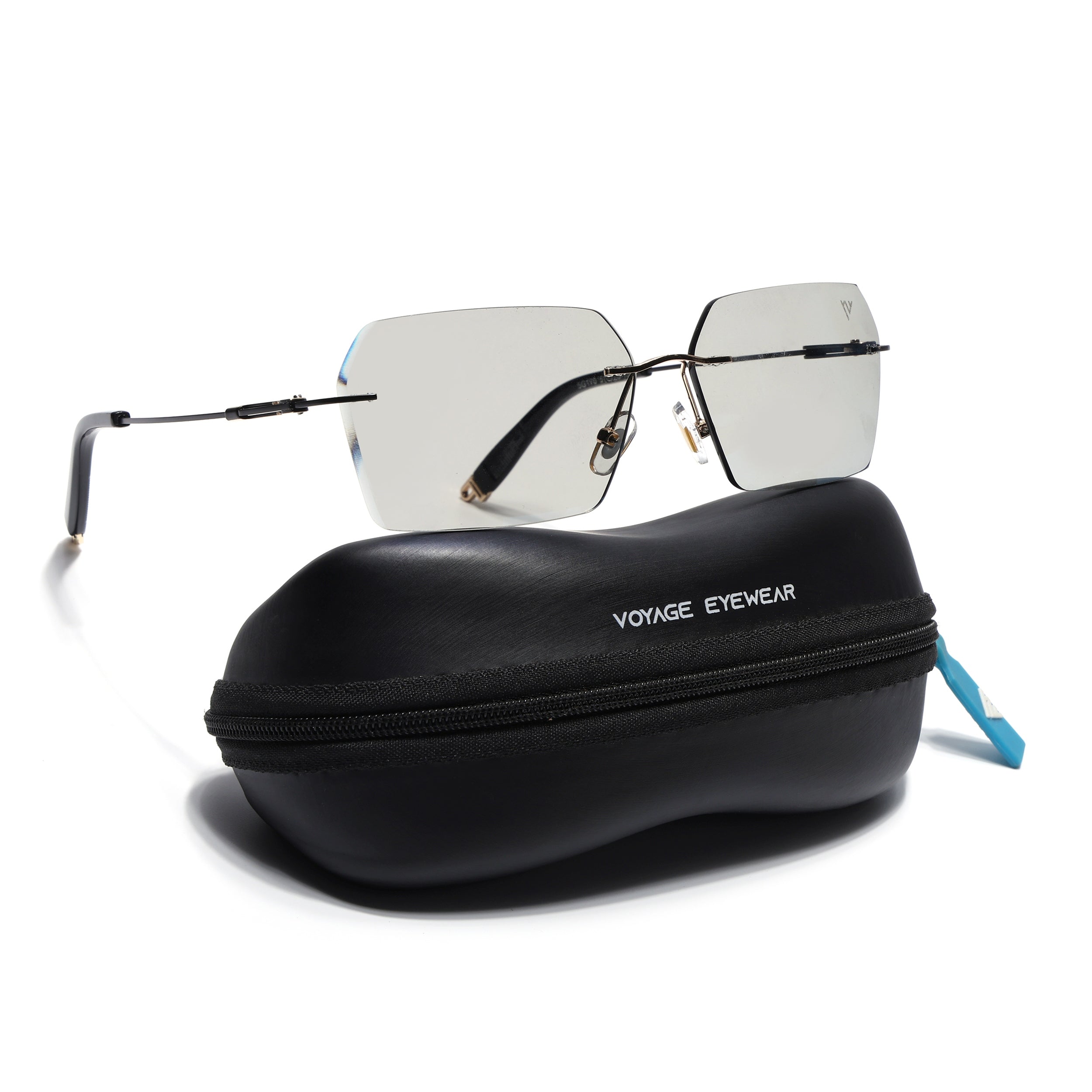 Evoke | Transparent Grey Rimless Sunglasses | Golden & Black Frame - MG7170