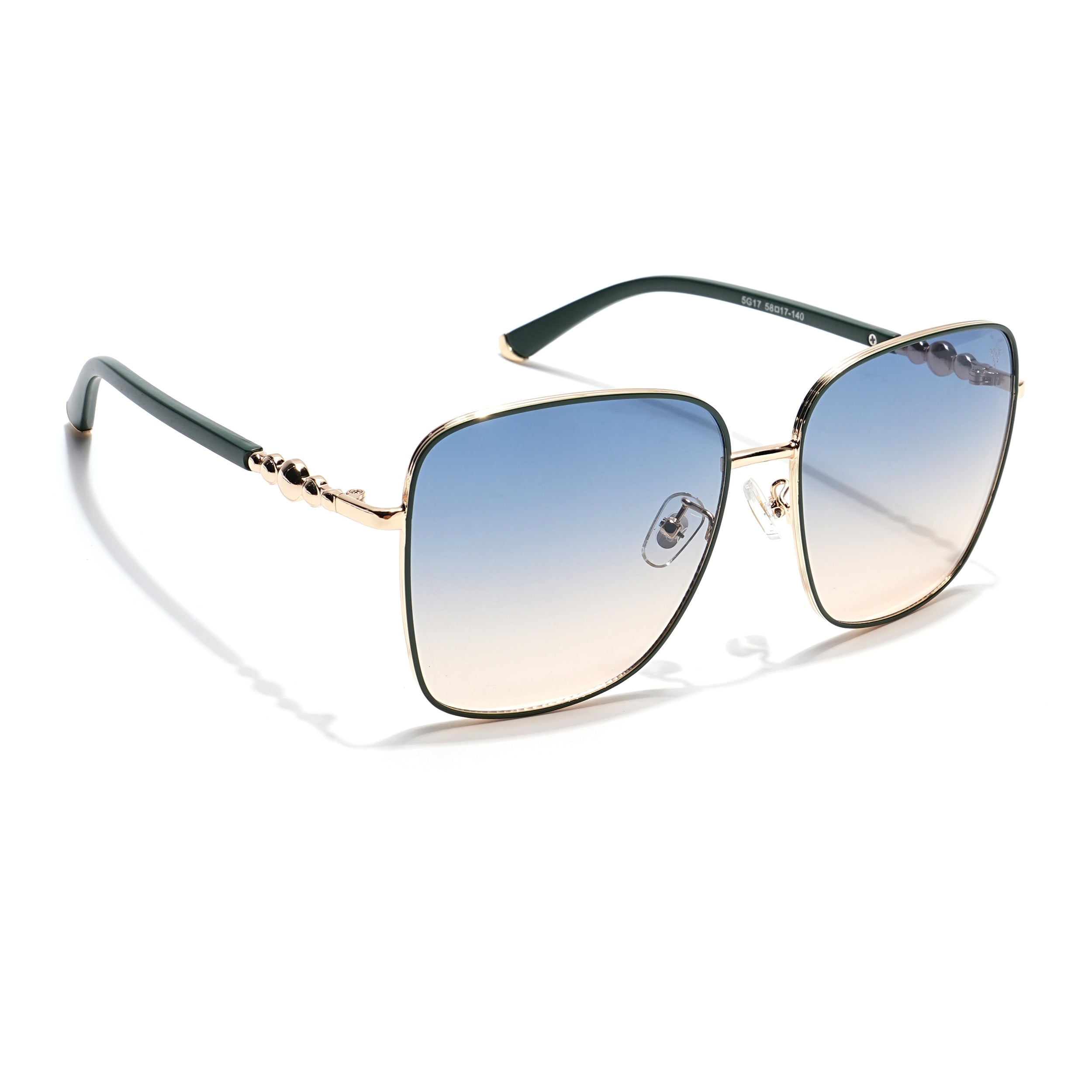 Square Sunglasses (Blue & Brown Lens | Golden & Green Frame - MG6007)