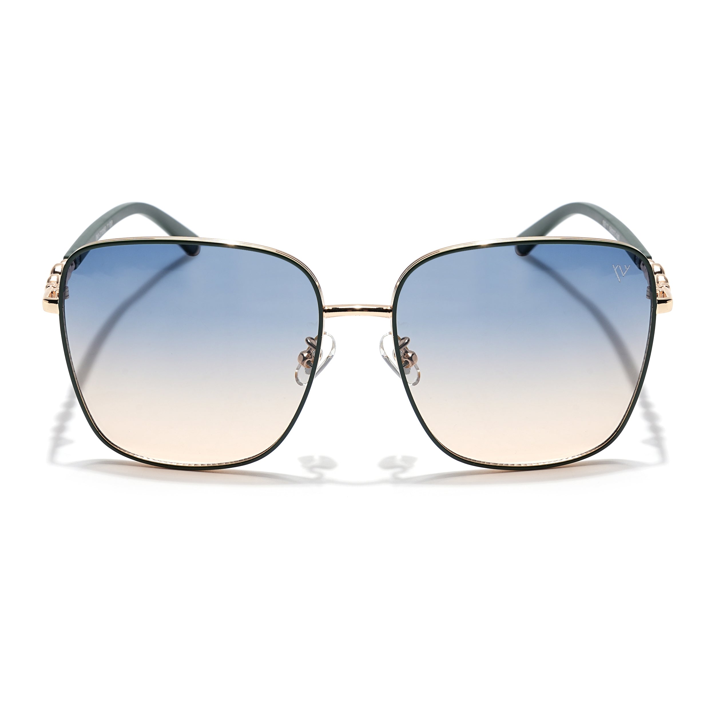 Square Sunglasses (Blue & Brown Lens | Golden & Green Frame - MG6007)