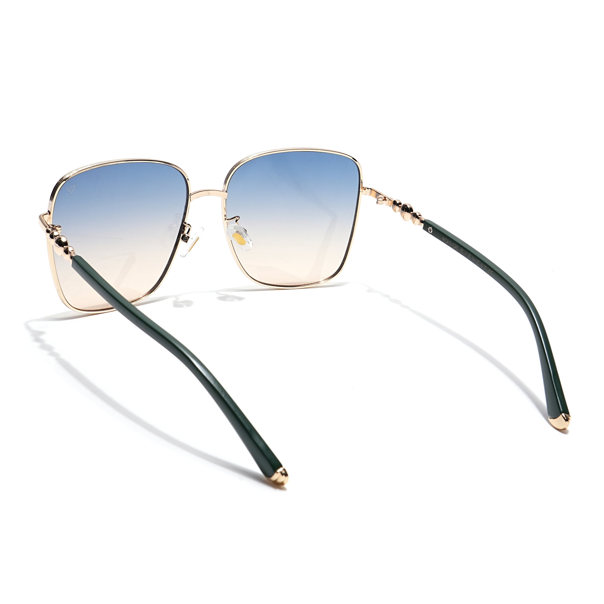 Square Sunglasses (Blue & Brown Lens | Golden & Green Frame - MG6007)