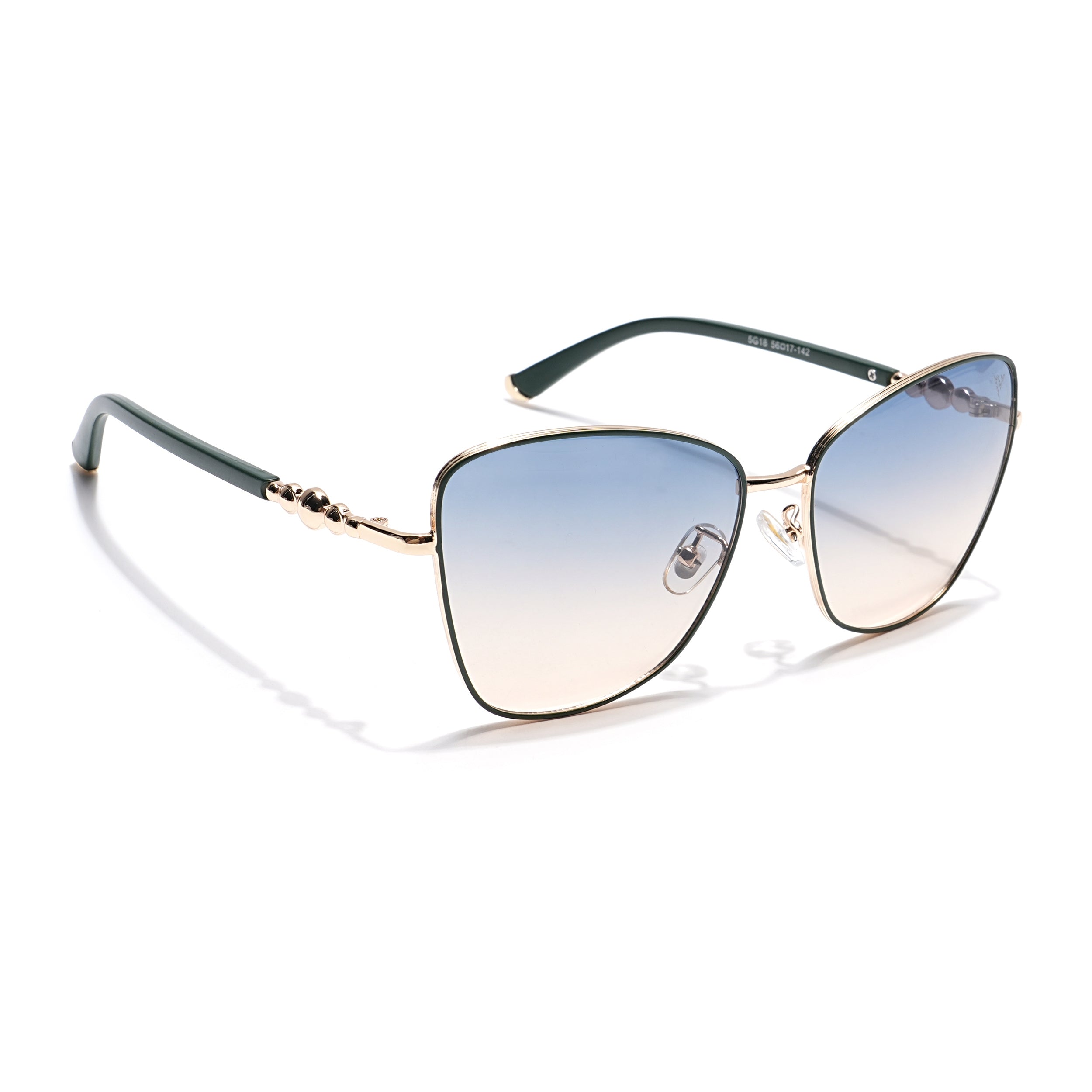 Cateye Sunglasses (Blue & Brown Lens | Golden & Green Frame - MG6000)