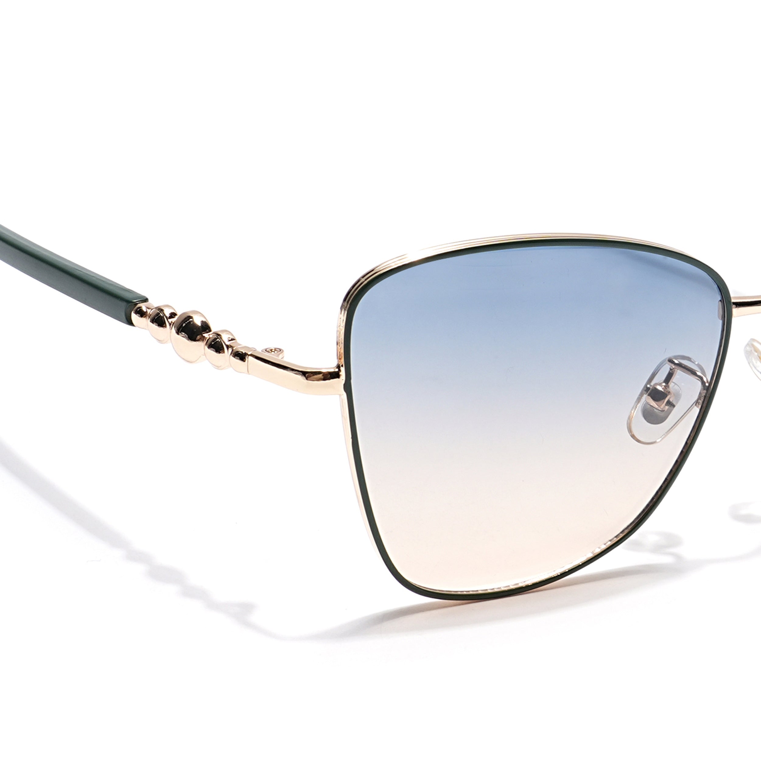 Cateye Sunglasses (Blue & Brown Lens | Golden & Green Frame - MG6000)