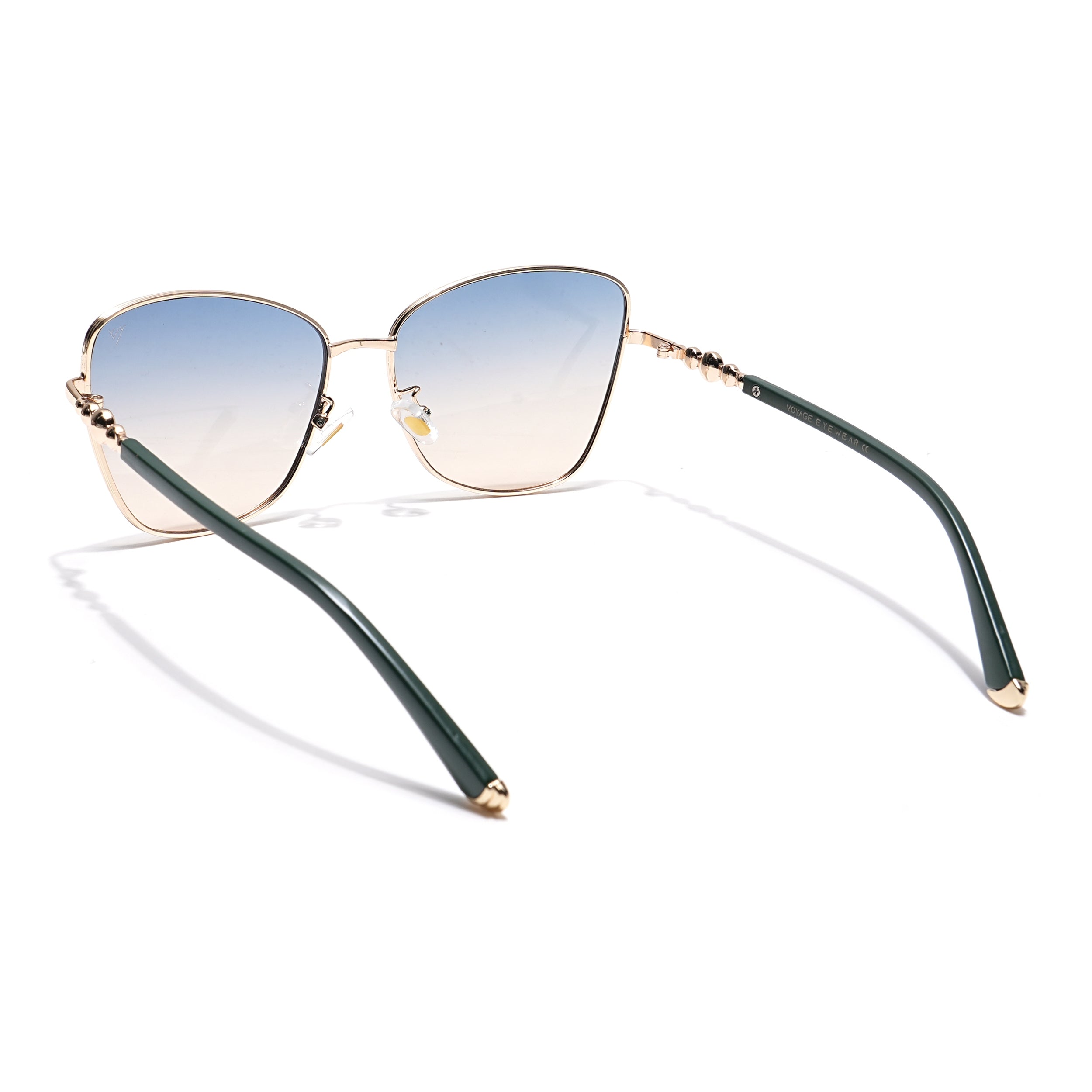 Cateye Sunglasses (Blue & Brown Lens | Golden & Green Frame - MG6000)