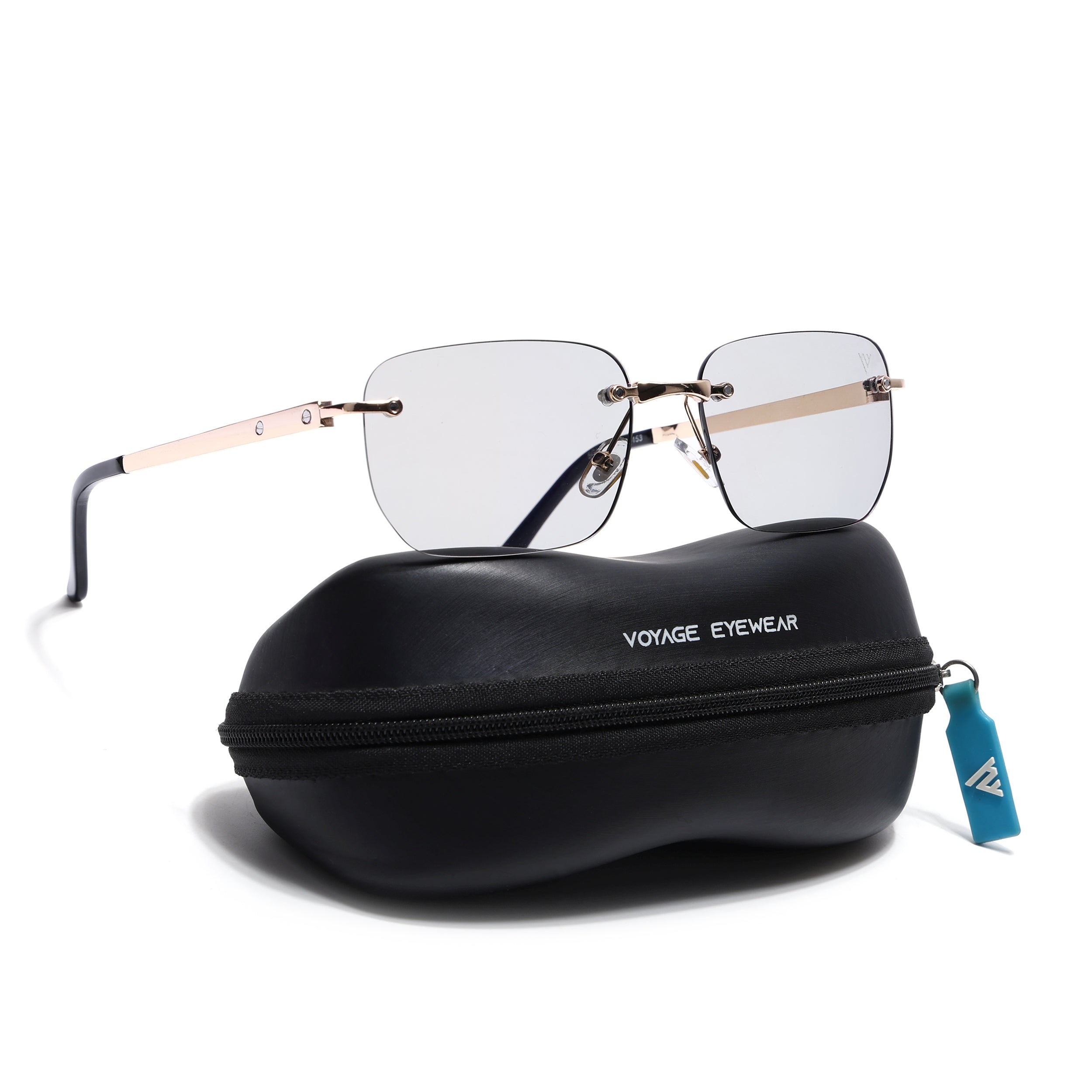 Rayn | Light Black Rimless Sunglasses | Golden Frame - MG7607