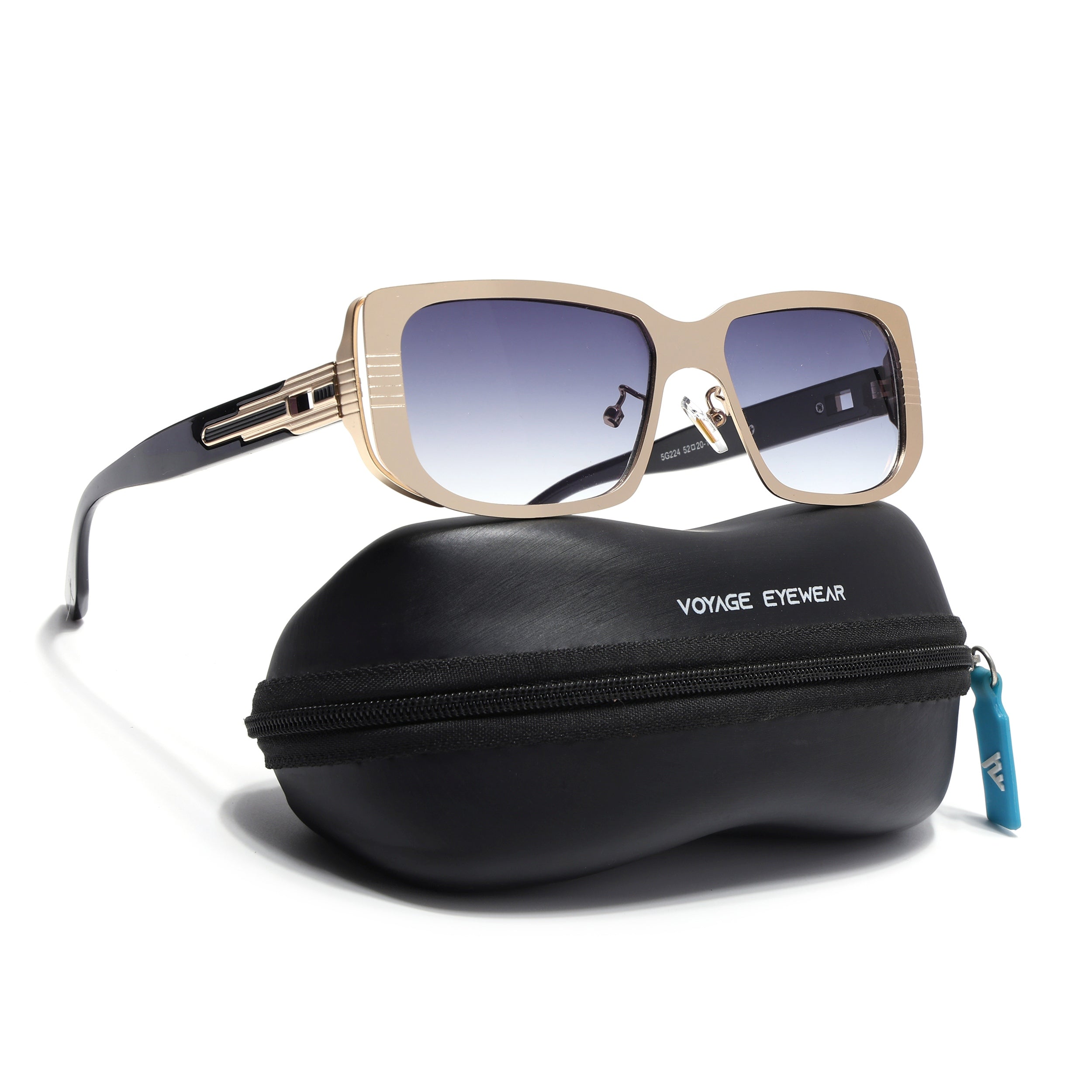 Rectangle Sunglasses for Men & Women (Grey & Clear Lens | Golden Frame - MG6898)