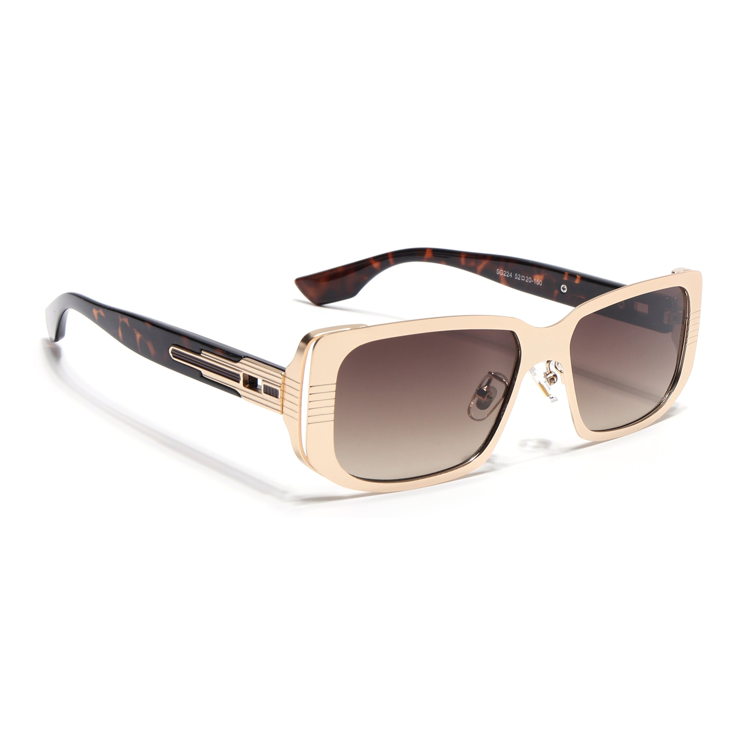 Rectangle Sunglasses for Men & Women (Brown & Clear Lens | Golden Frame - MG6899)