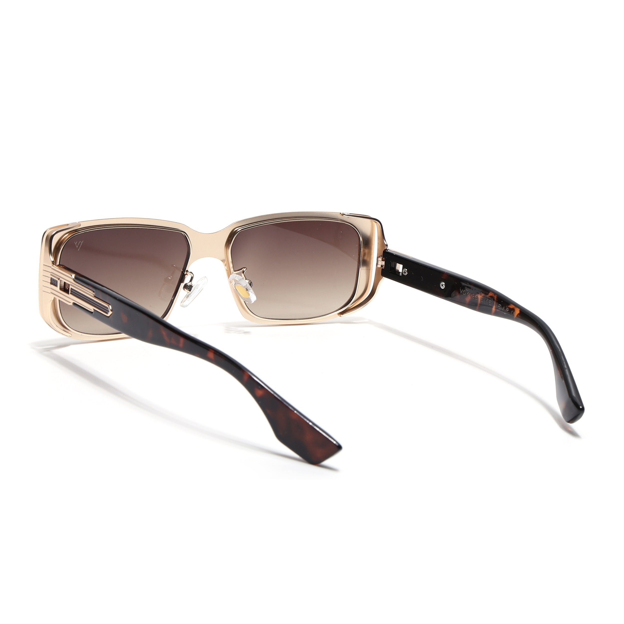 Rectangle Sunglasses for Men & Women (Brown & Clear Lens | Golden Frame - MG6899)