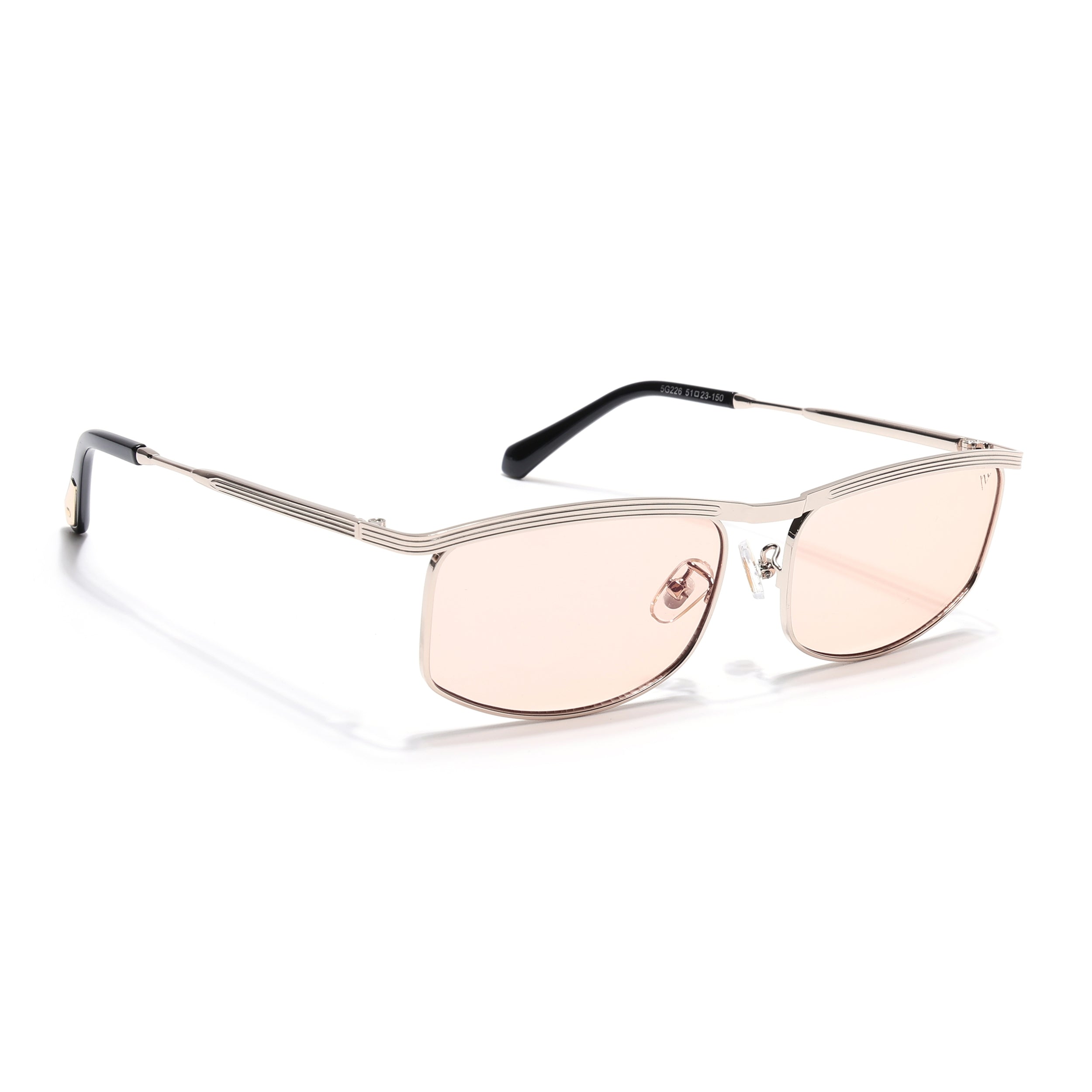 Rectangle Sunglasses for Men & Women (Light Pink Lens | Golden Frame - MG6905)