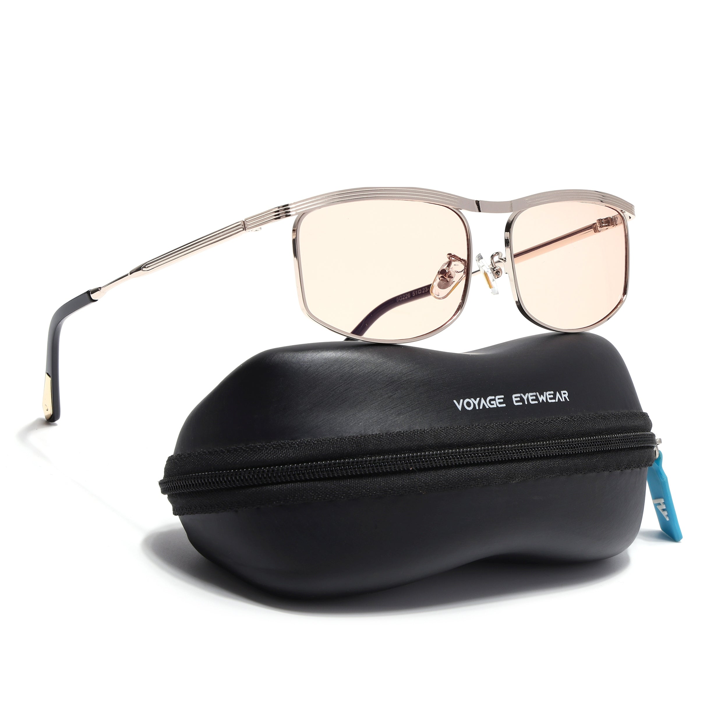 Rectangle Sunglasses for Men & Women (Light Pink Lens | Golden Frame - MG6905)