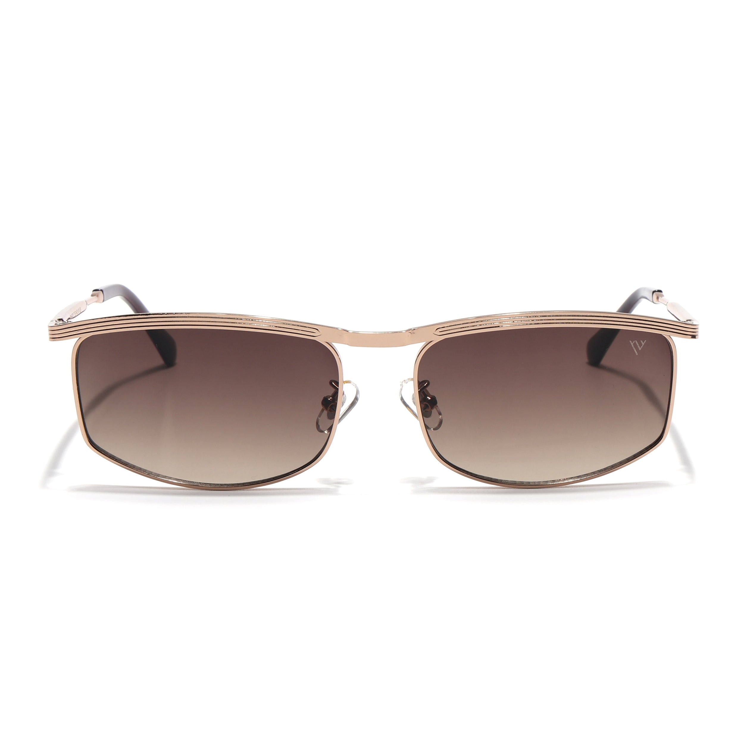 Rectangle Sunglasses for Men & Women (Brown & Clear Lens | Golden Frame - MG6906)
