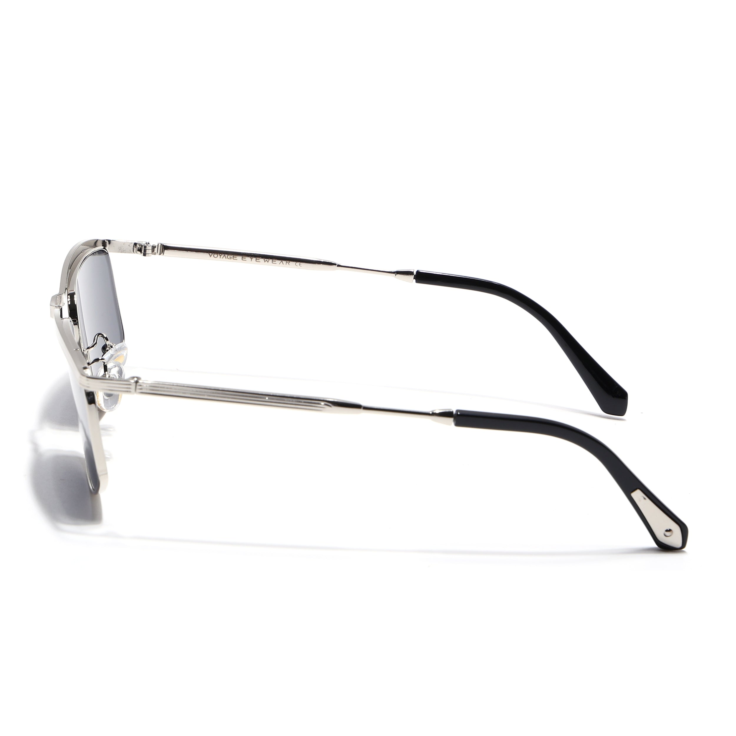 Rectangle Sunglasses for Men & Women (Black Lens | Silver Frame - MG7539)