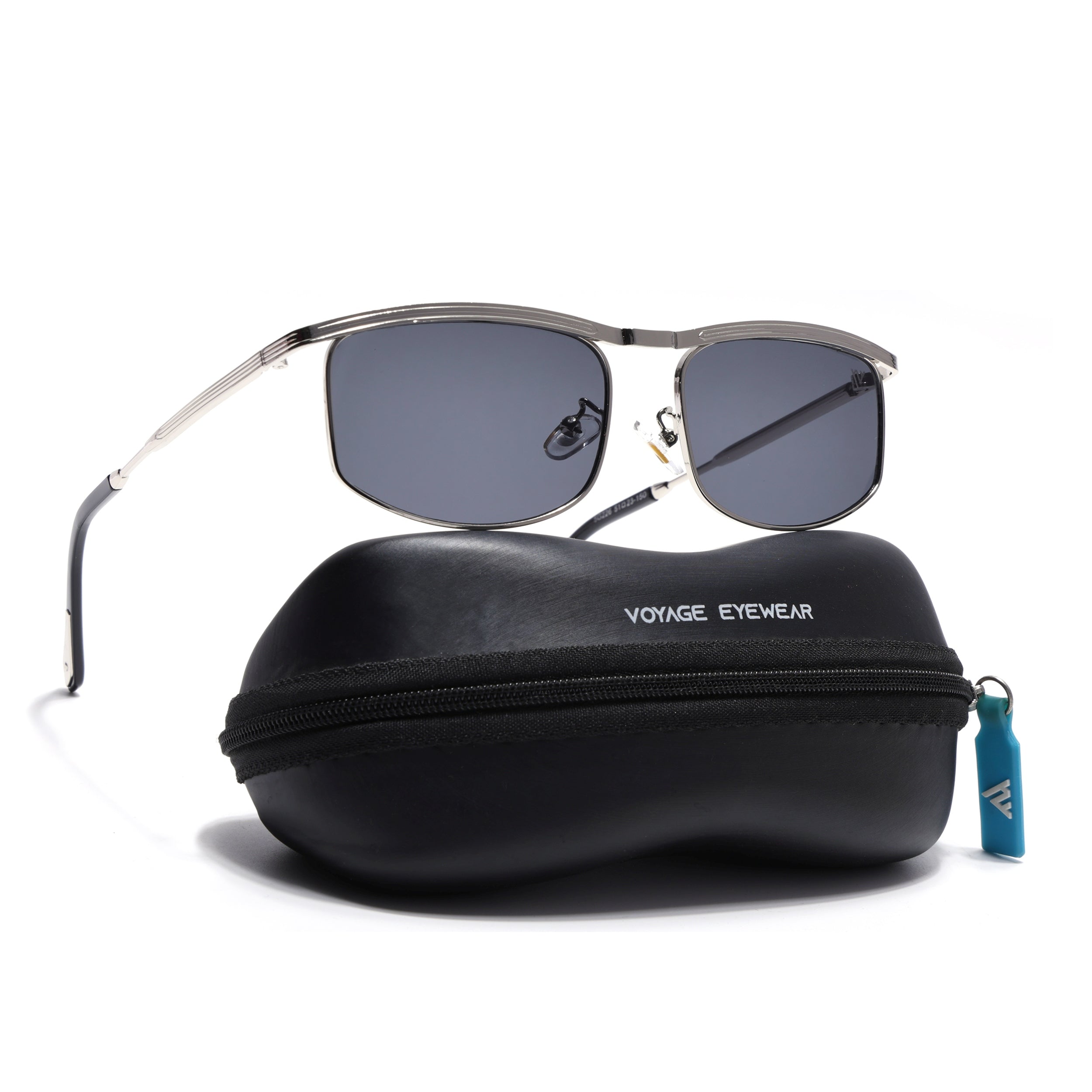 Rectangle Sunglasses for Men & Women (Black Lens | Silver Frame - MG7539)