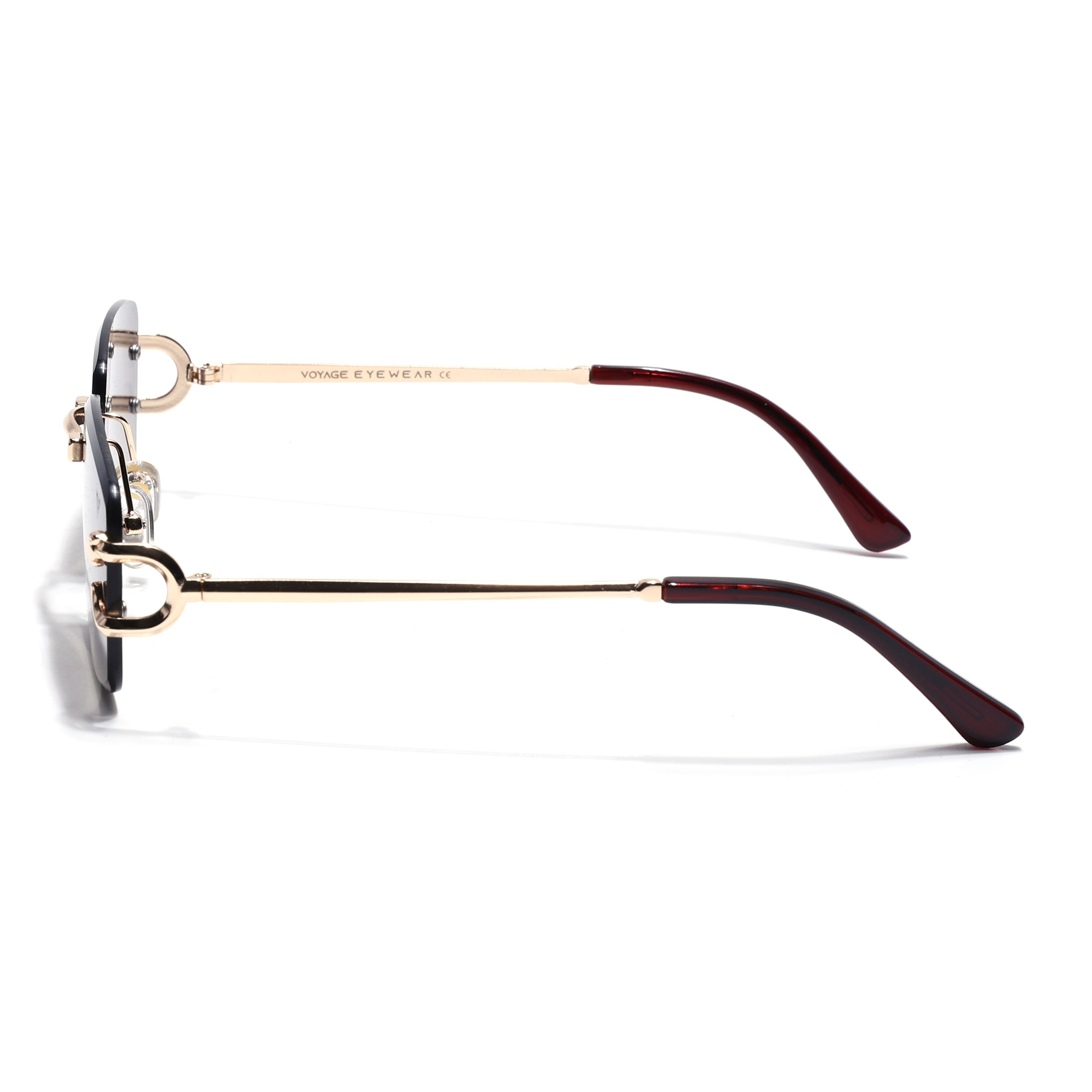 Rimless Sunglasses for Men & Women (Brown & Clear Lens | Golden Frame - MG7526)
