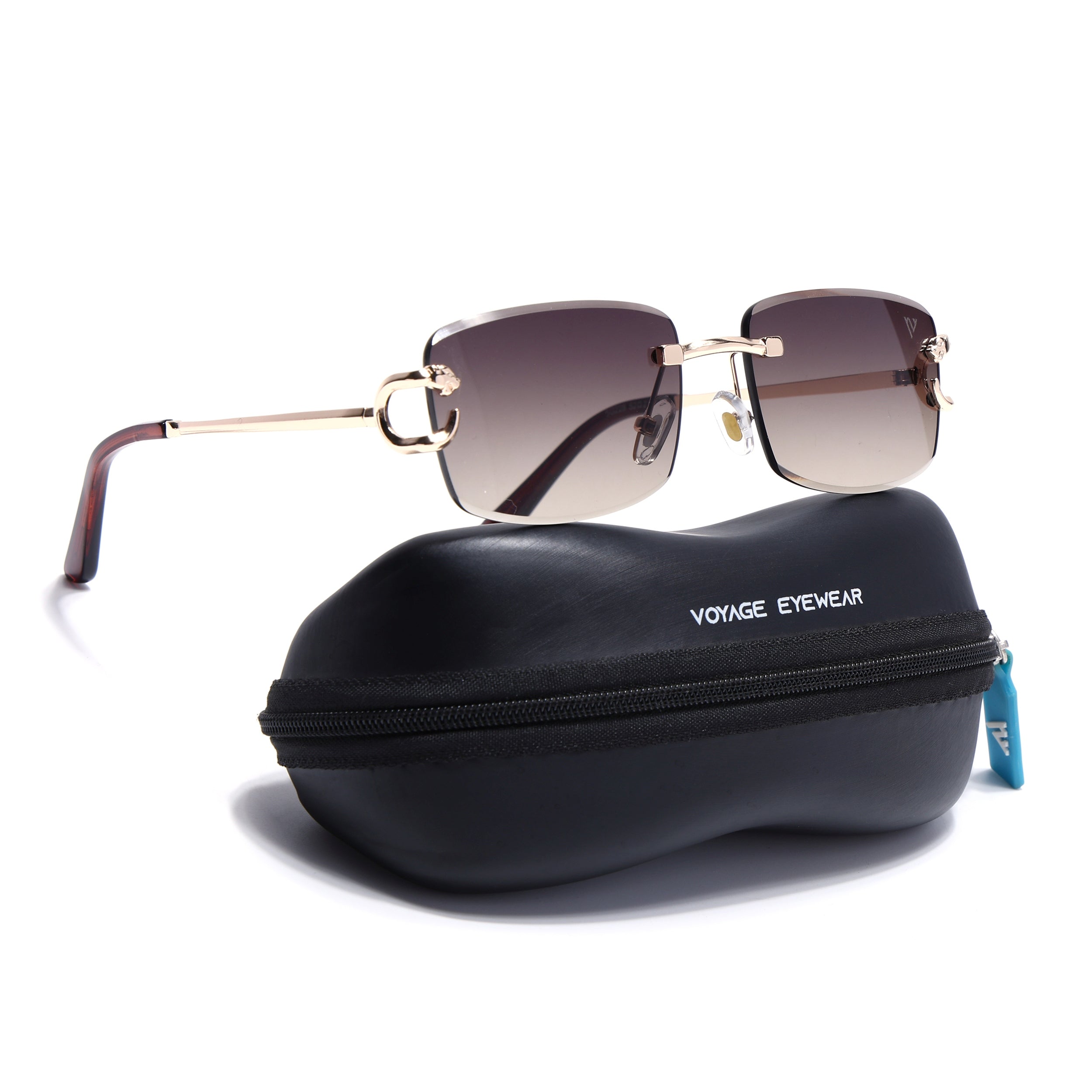 Rimless Sunglasses for Men & Women (Brown & Clear Lens | Golden Frame - MG7526)