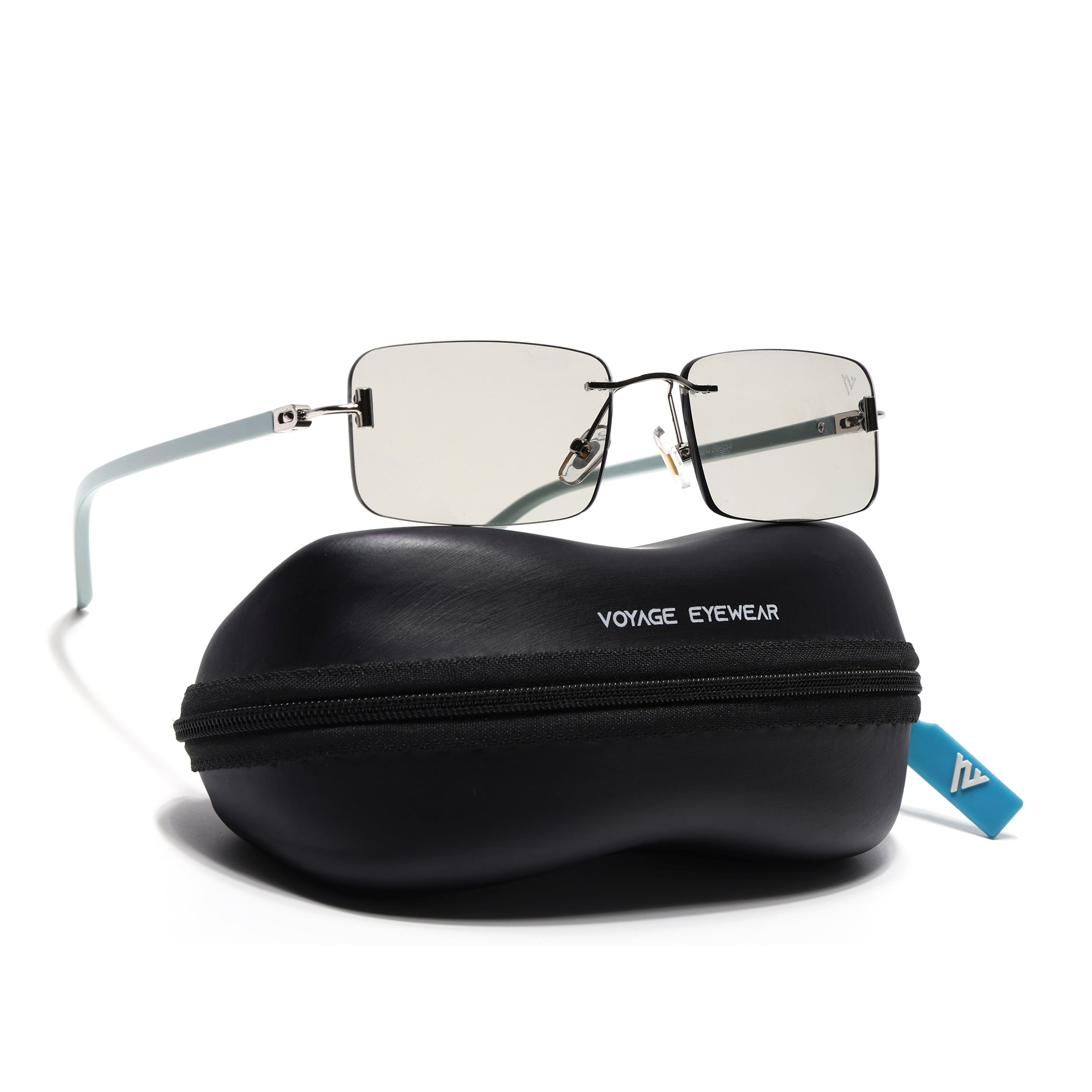 Rimless Sunglasses for Men & Women (Light Black Lens | Silver Frame - MG7380)