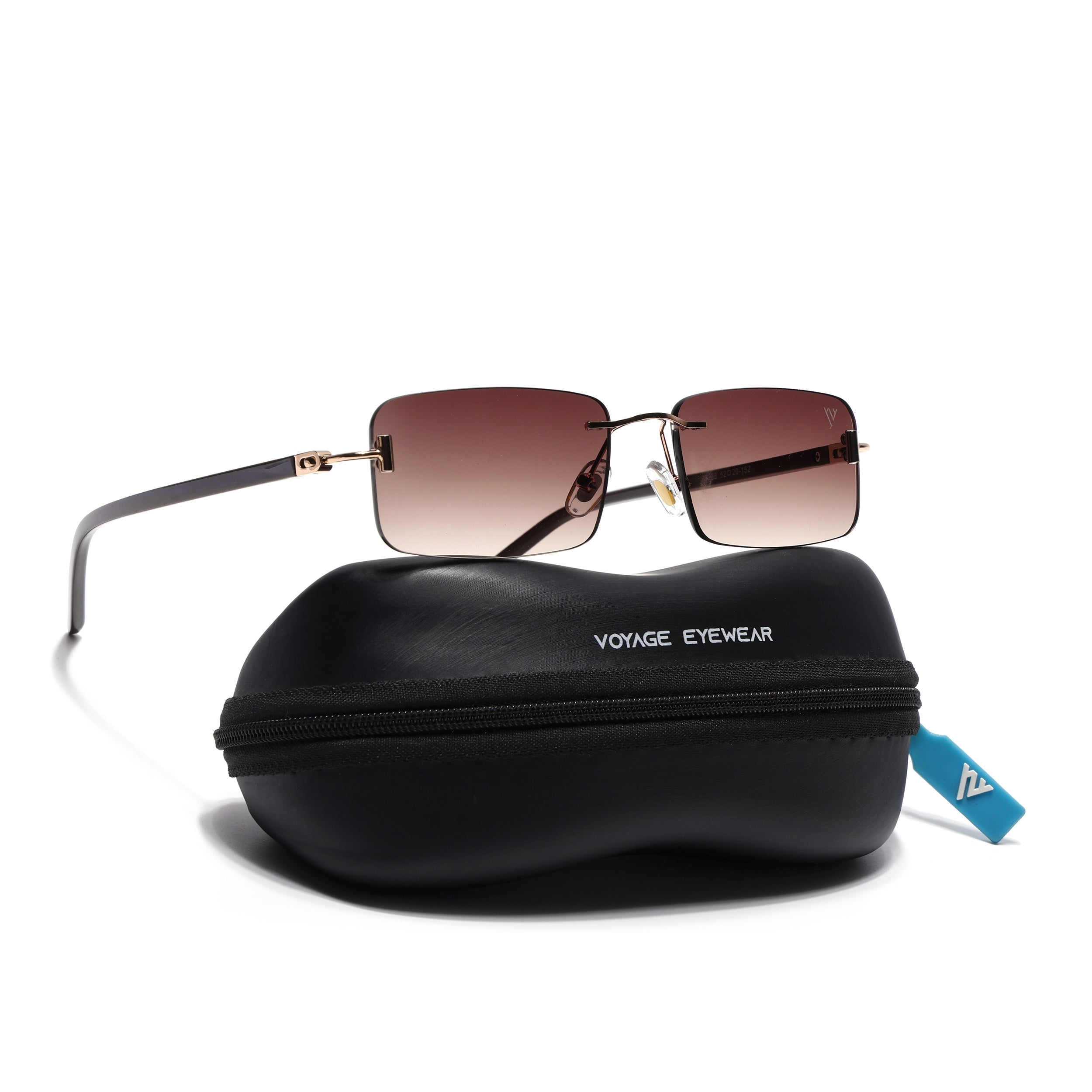 Rimless Sunglasses for Men & Women (Brown & Clear Lens | Golden Frame - MG7382)