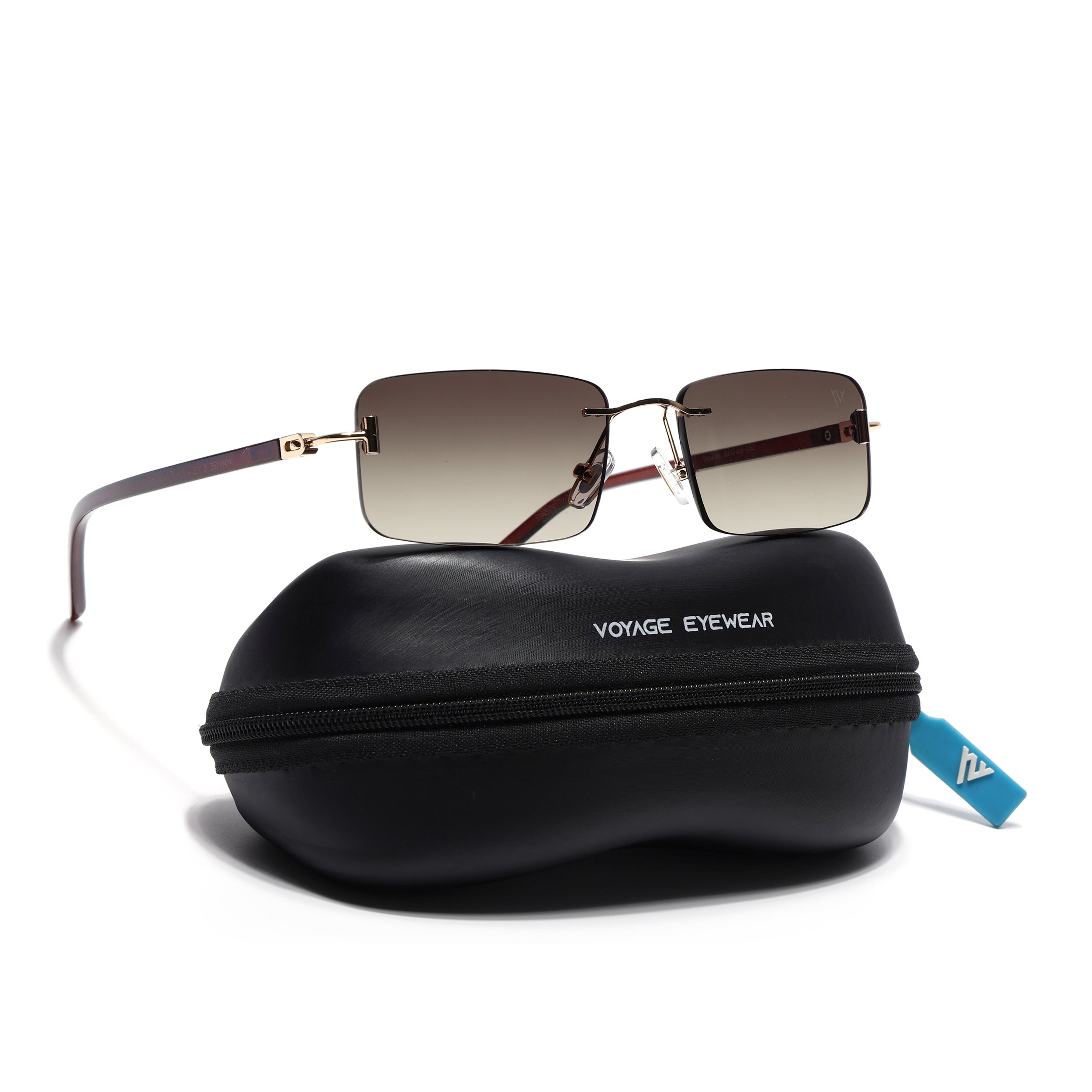Rimless Sunglasses for Men & Women (Olive & Clear Lens | Golden Frame - MG7383)