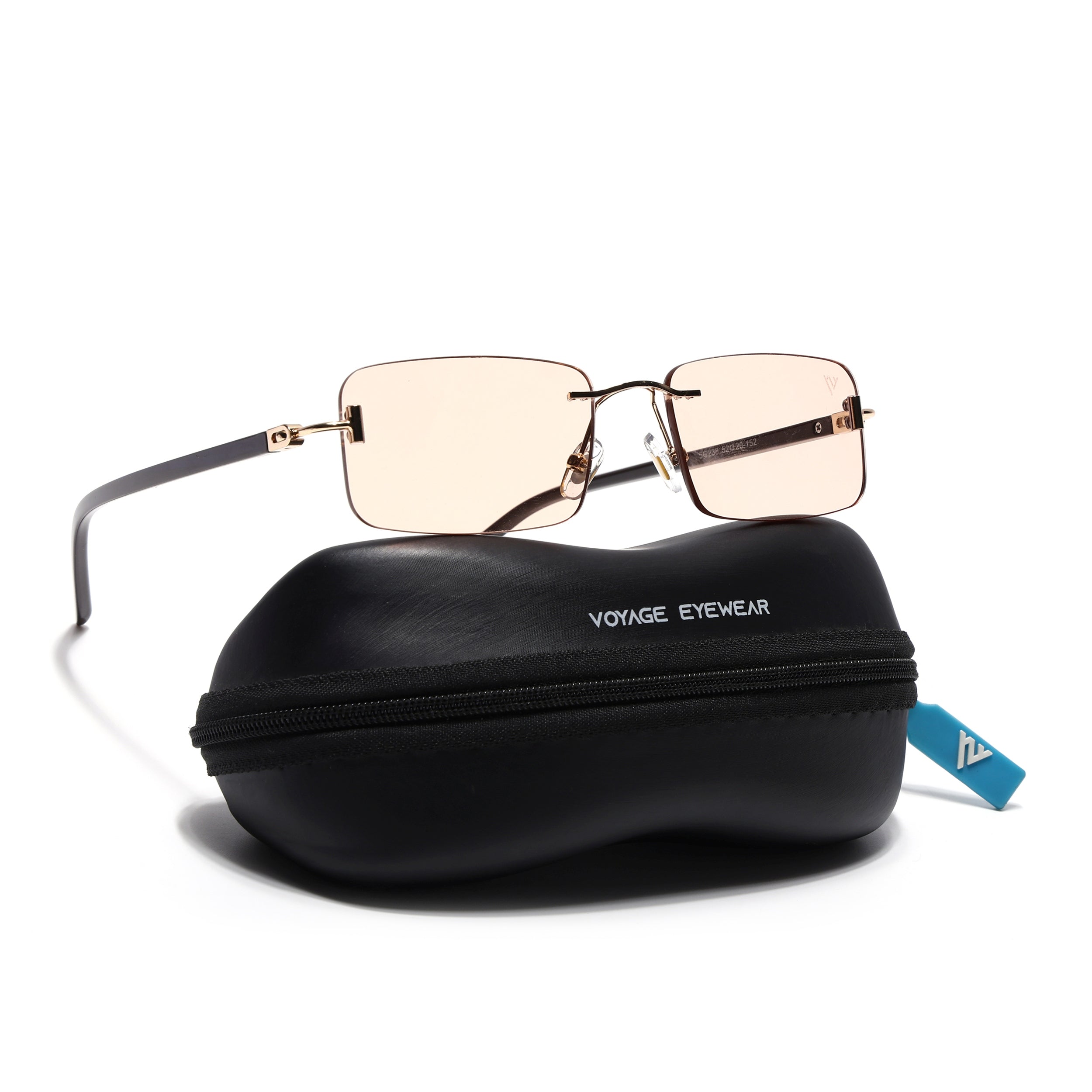 Rimless Sunglasses for Men & Women (Light Pink Lens | Golden Frame - MG7384)