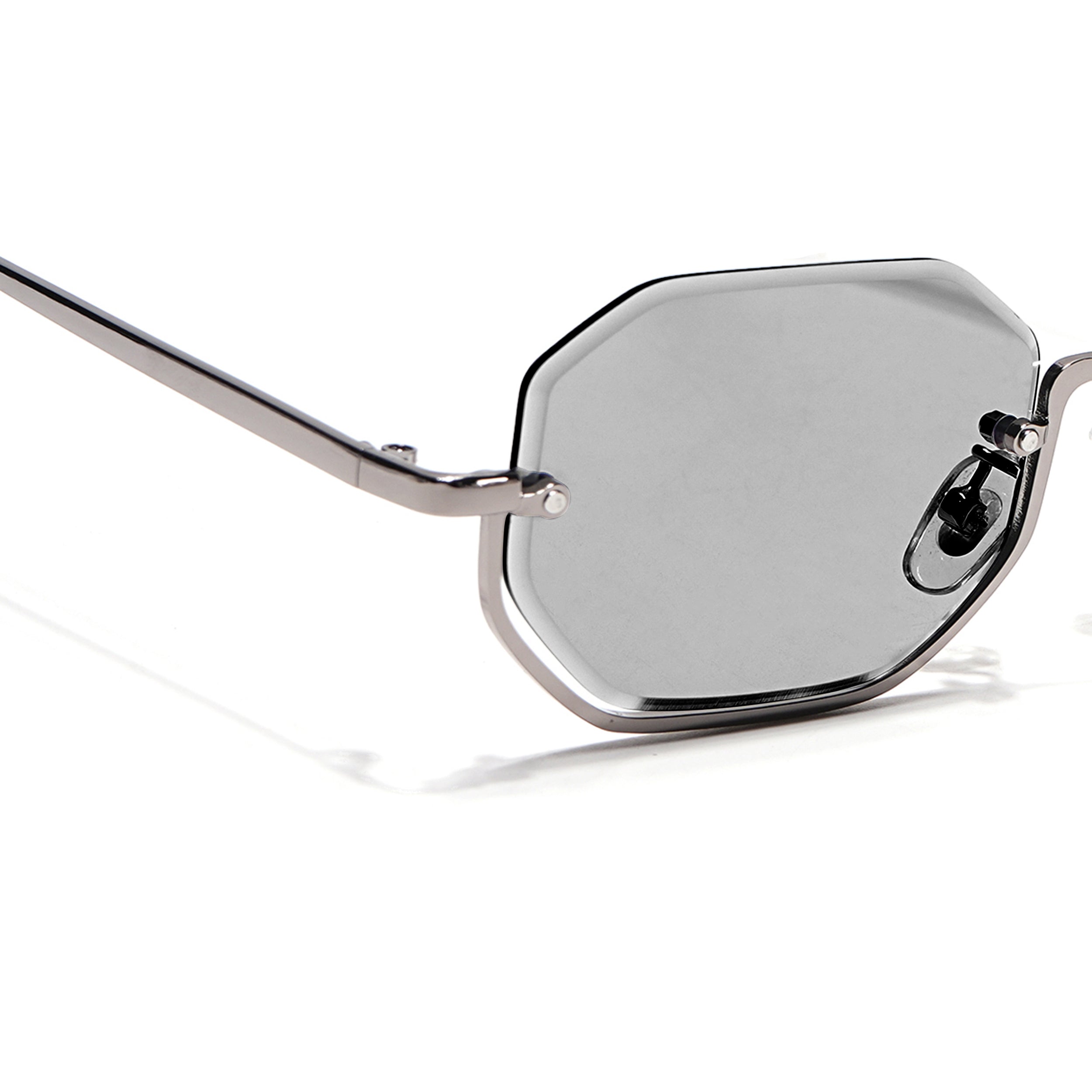 Hexagonal Sunglasses for Men & Women (Light Black Lens | Silver Frame - MG7510)