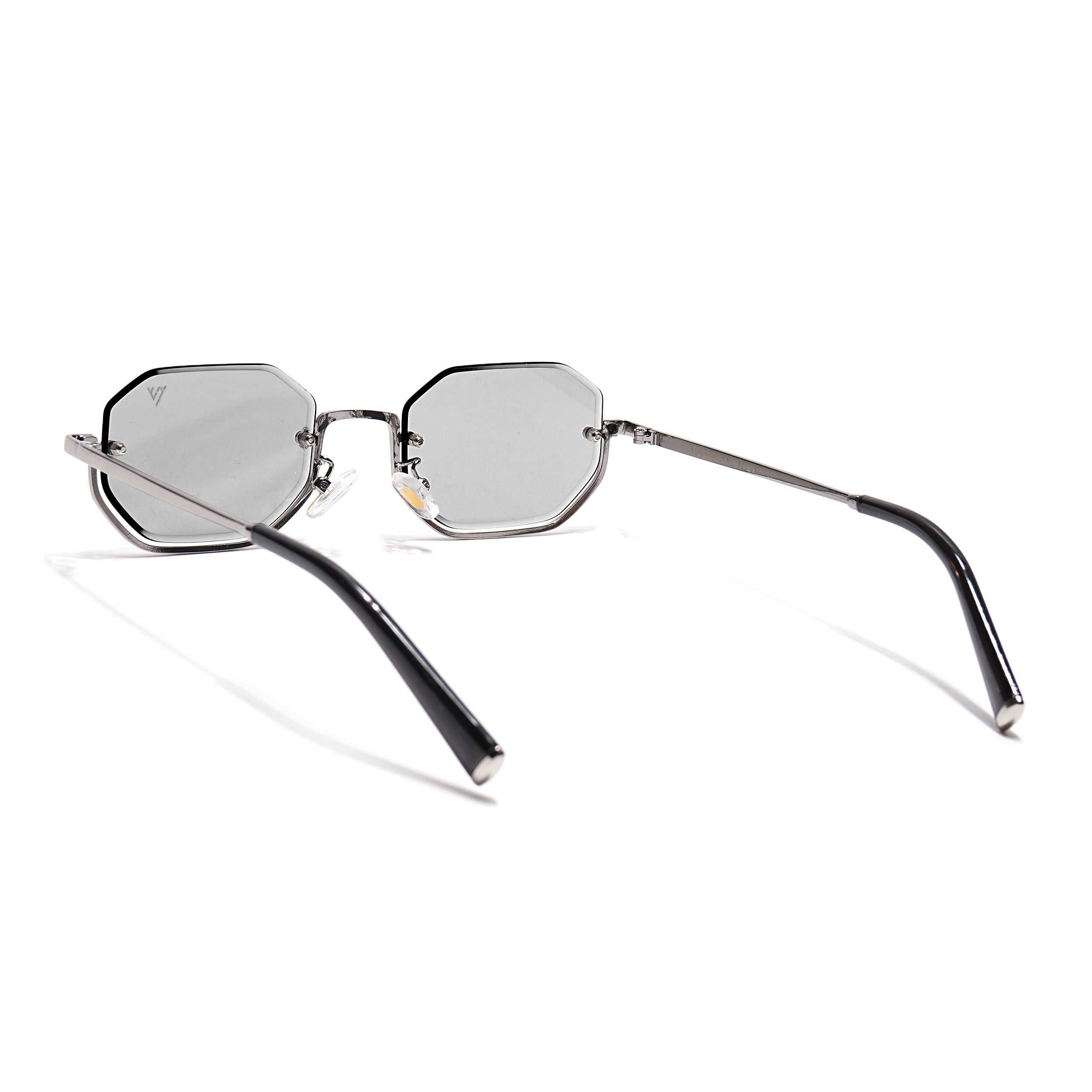Hexagonal Sunglasses for Men & Women (Light Black Lens | Silver Frame - MG7510)