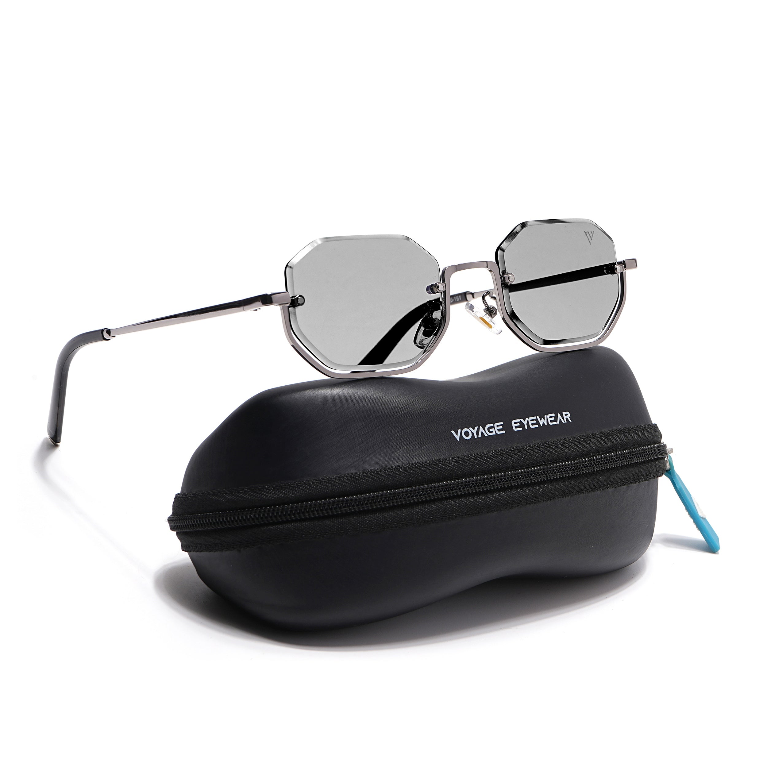Hexagonal Sunglasses for Men & Women (Light Black Lens | Silver Frame - MG7510)