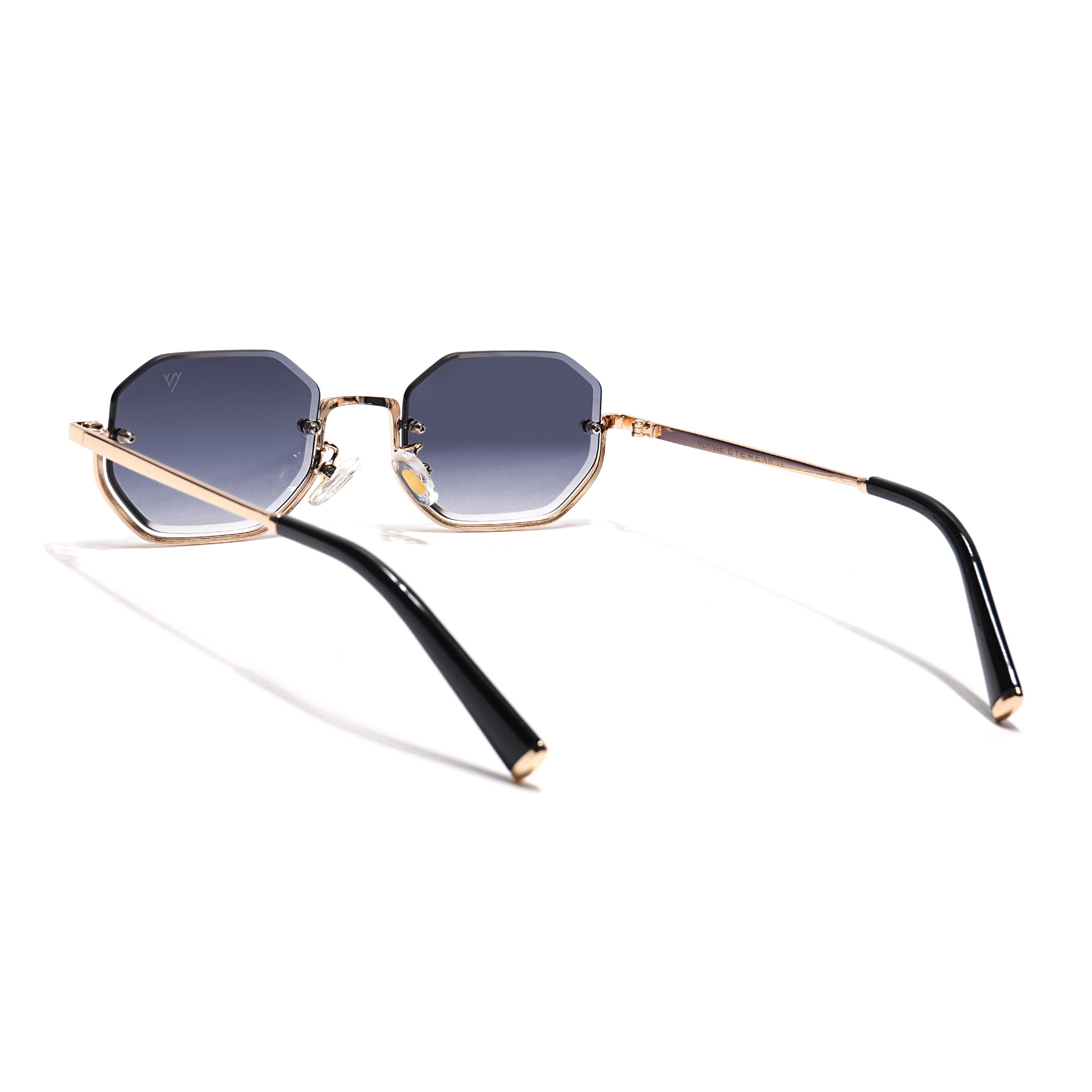 Hexagonal Sunglasses for Men & Women (Grey & Clear Lens | Golden Frame - MG7511)