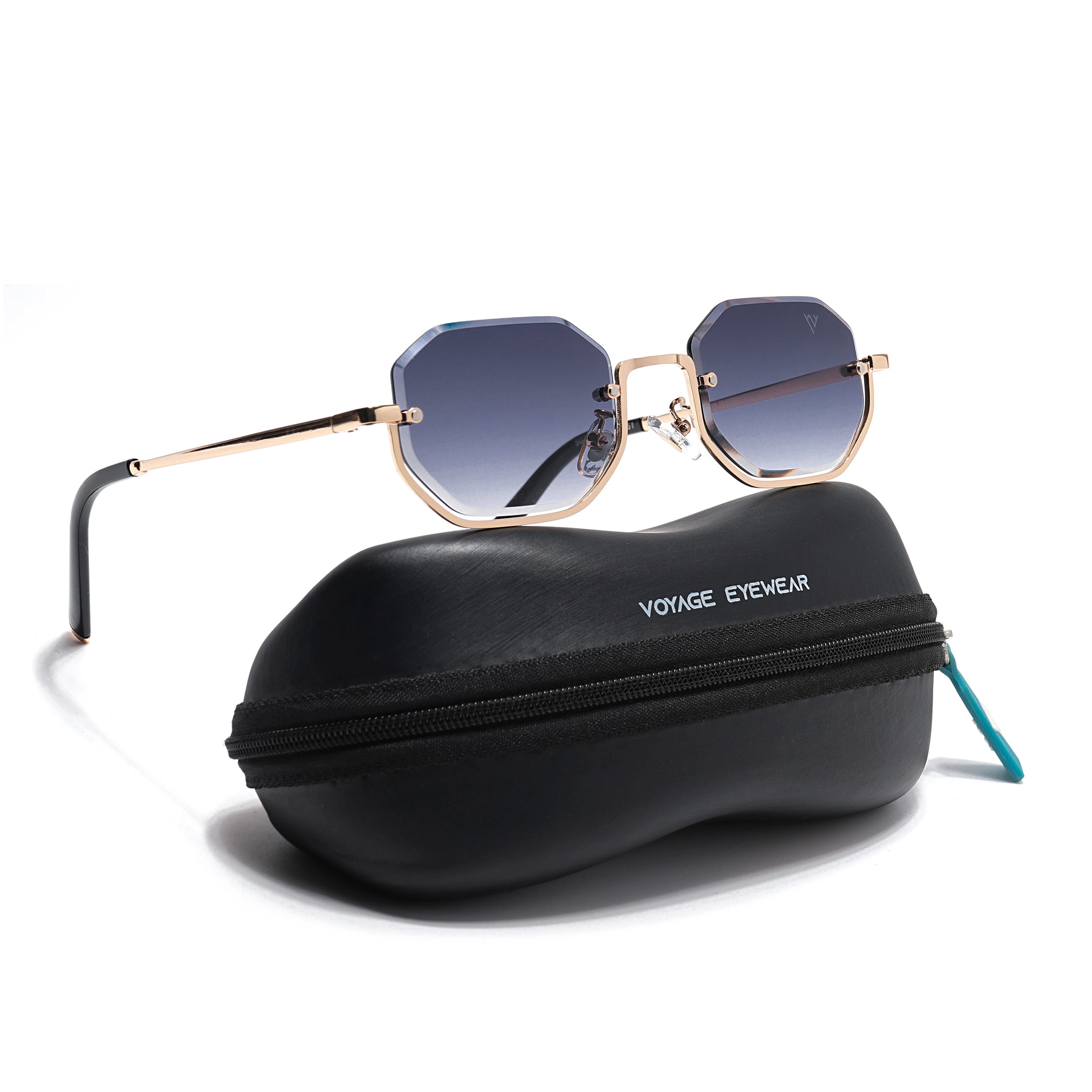 Hexagonal Sunglasses for Men & Women (Grey & Clear Lens | Golden Frame - MG7511)