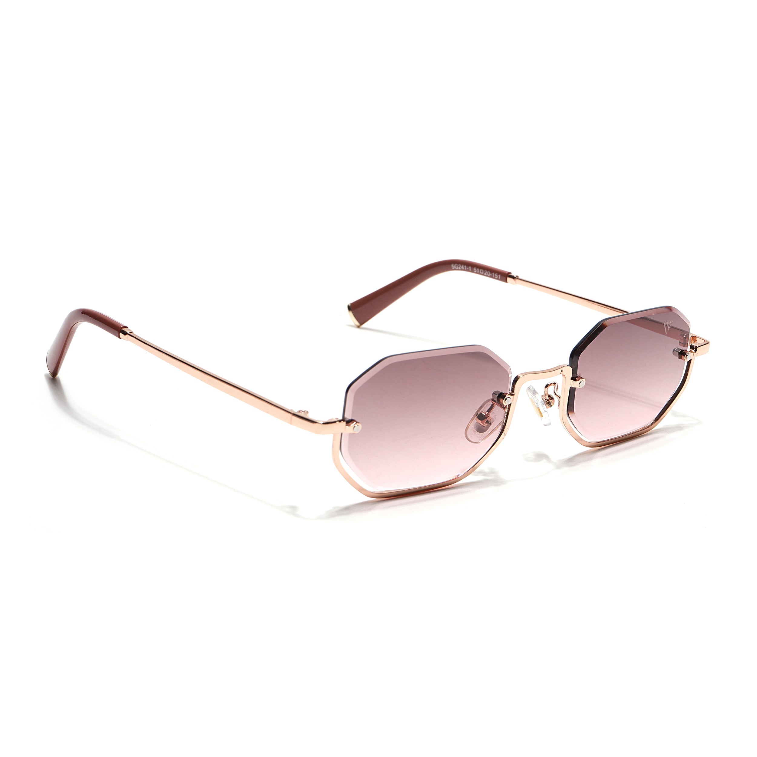 Hexagonal Sunglasses for Men & Women (Pink & Clear Lens | Golden Frame - MG7514)