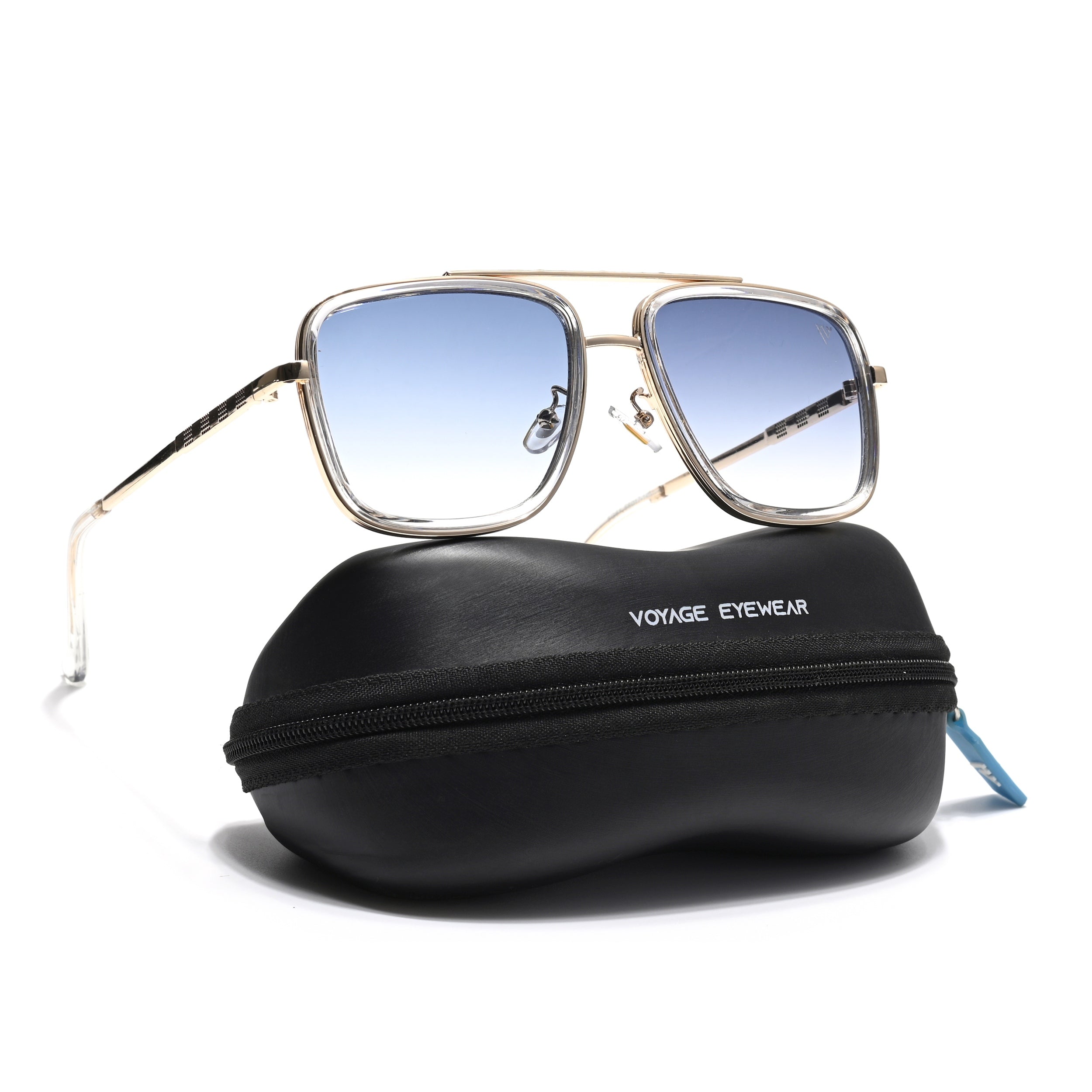Alpha | Golden Wayfarer Sunglasses | Blue & Clear Lens - MG6736