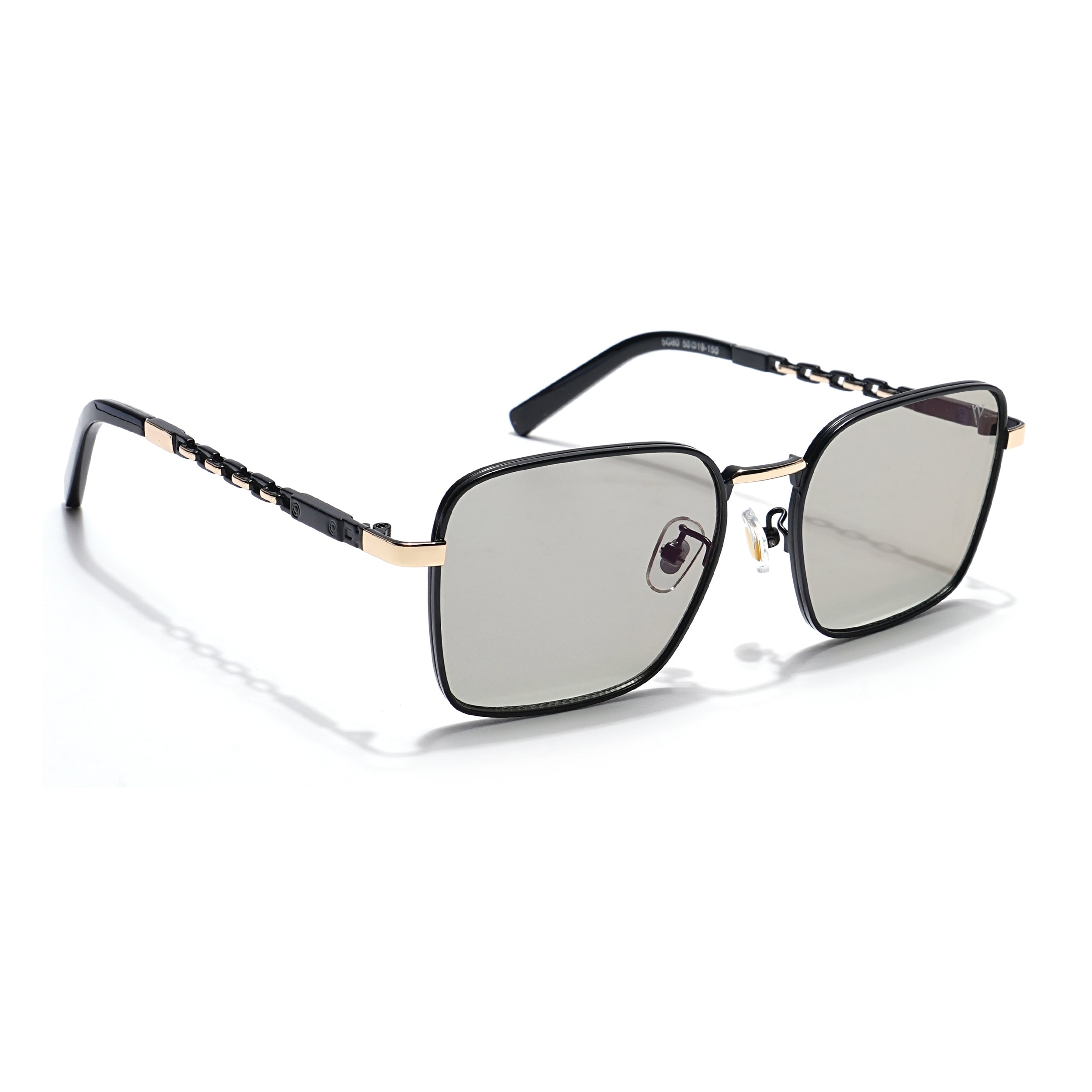 Square Sunglasses (Grey Lens | Black & Golden Frame - MG6012)