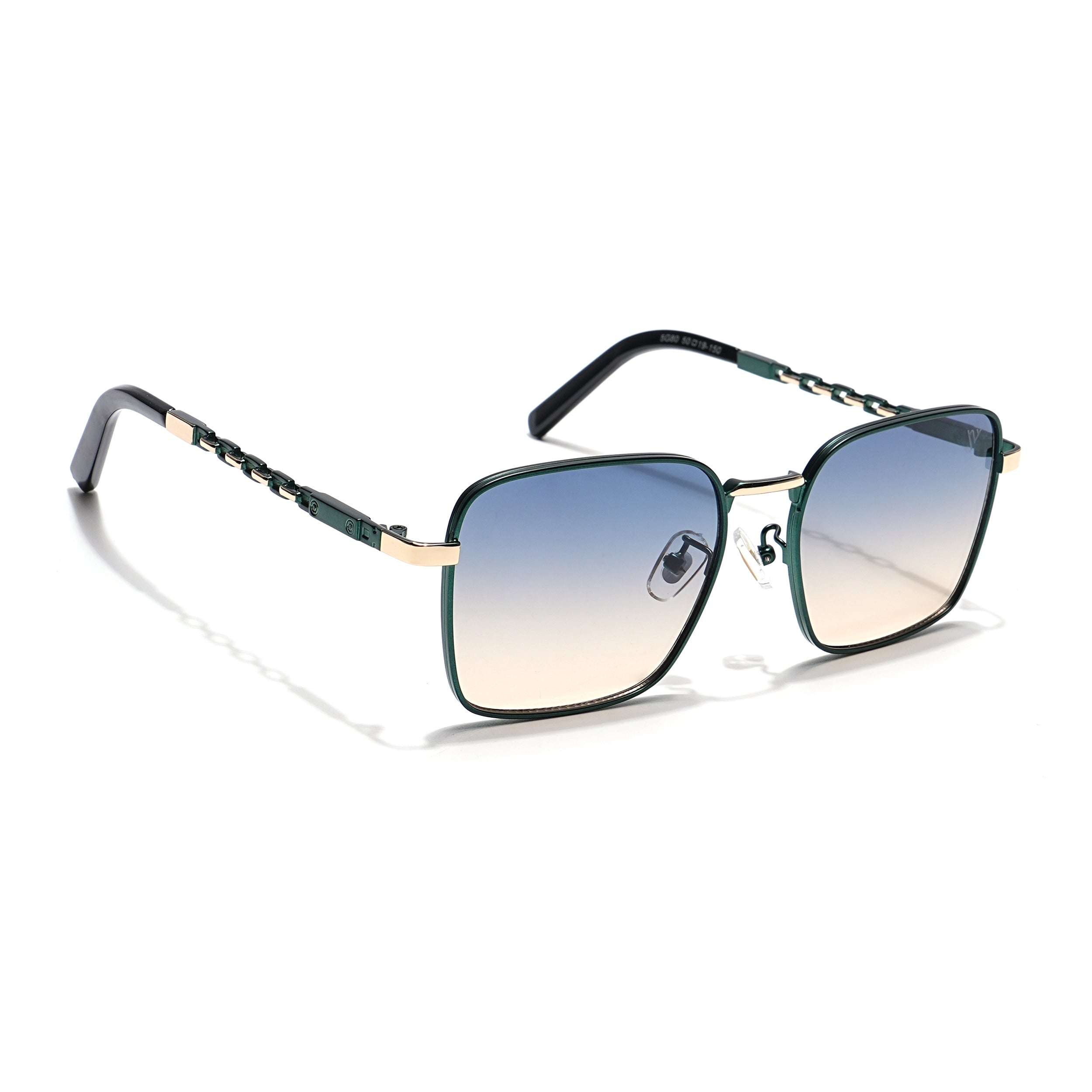 Square Sunglasses (Green & Brown Lens | Green & Golden Frame - MG6013)
