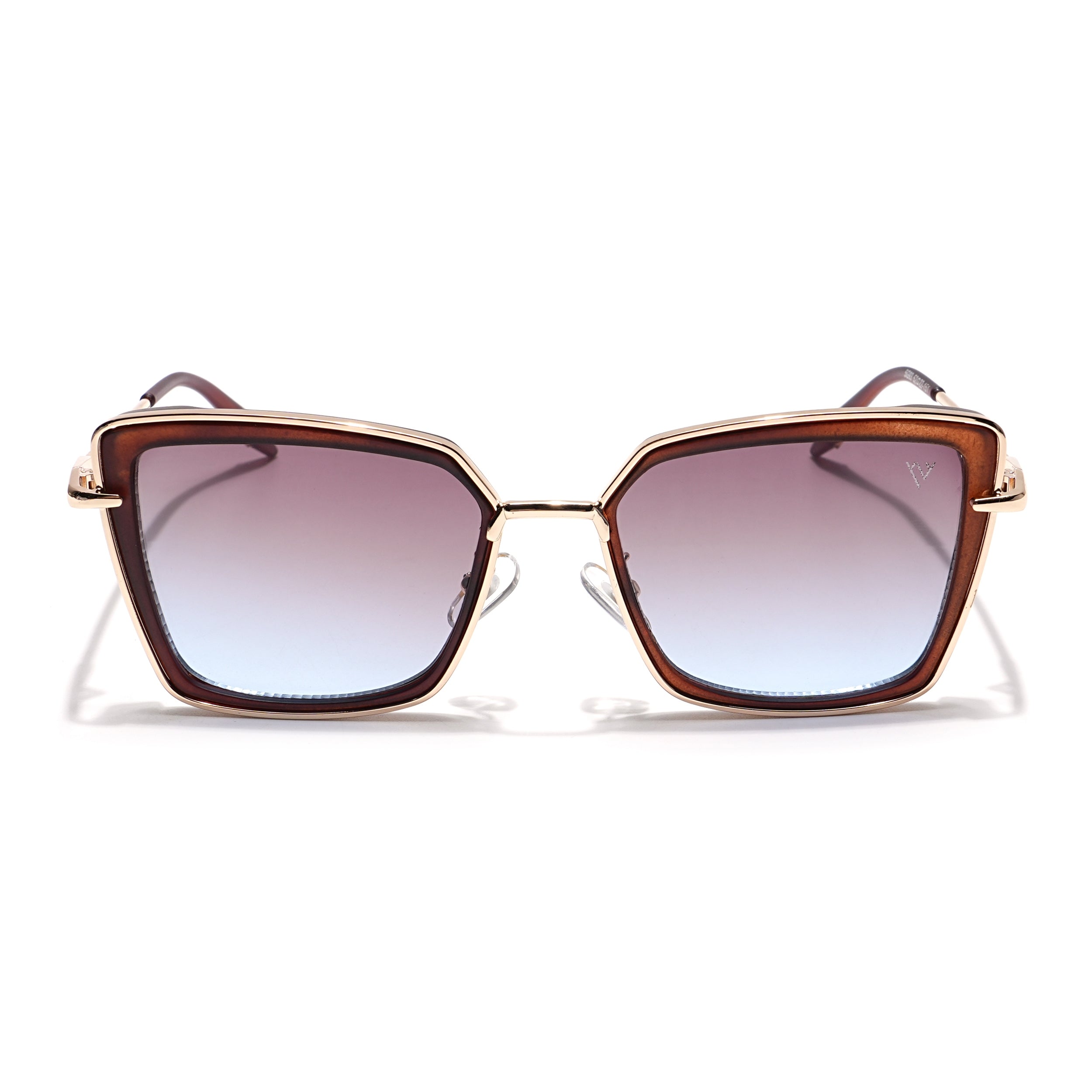 Cateye Sunglasses (Brown & Clear Lens | Golden & Brown Frame - MG6016)