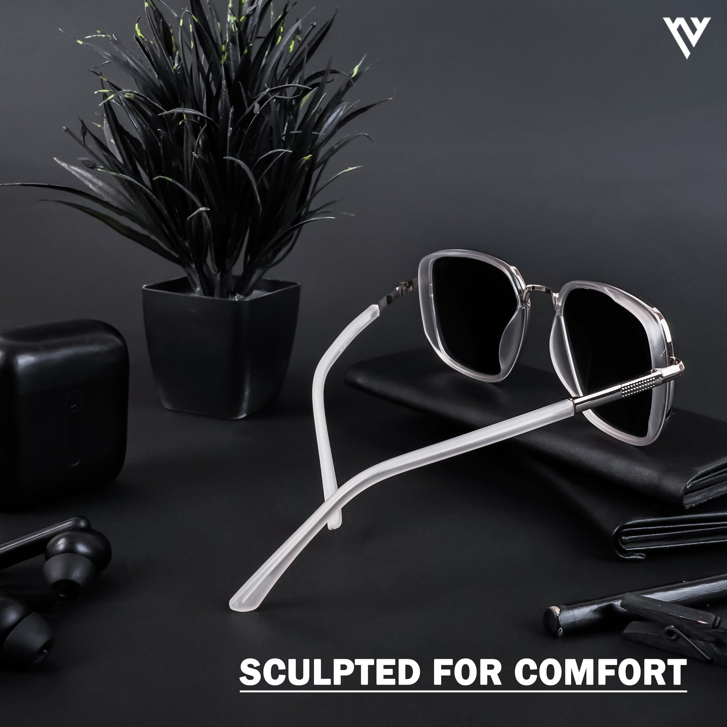 Voyage Exclusive Silver & Transparent Polarized Square Sunglasses for Men & Women (TR8007PMG4435)