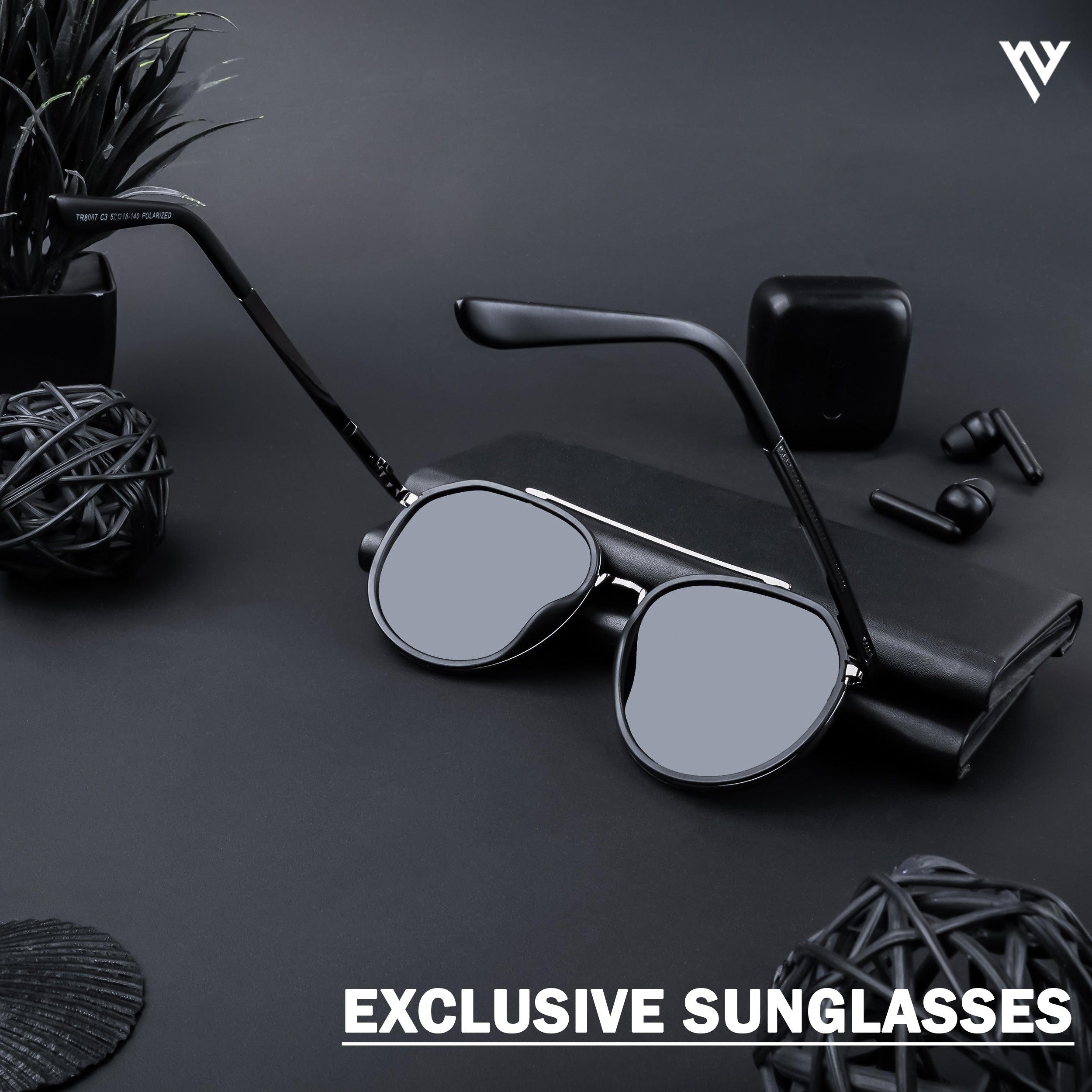 Voyage Exclusive Grey & Black Polarized Round Sunglasses for Men & Women (TR8087PMG4313)