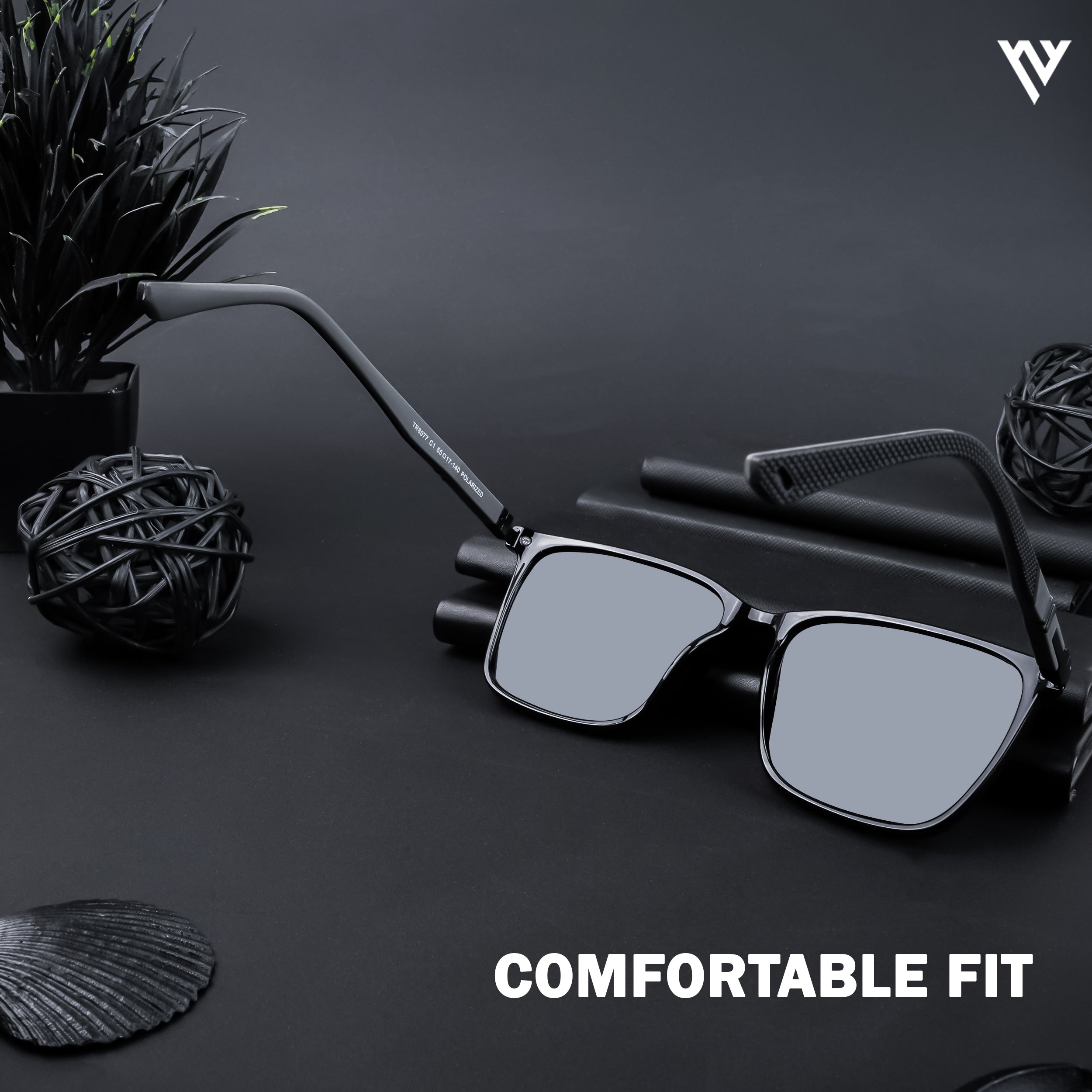 Shine Black Polarized Wayfarer Sunglasses (TR8077PMG4484)