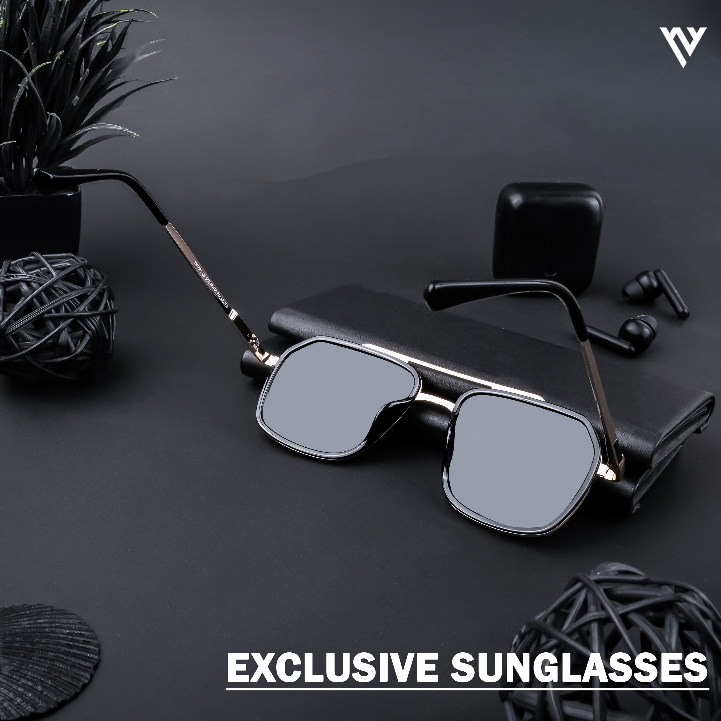 Voyage Exclusive Golden & Shine Black Polarized Wayfarer Sunglasses for Men & Women (TR1001PMG4314)