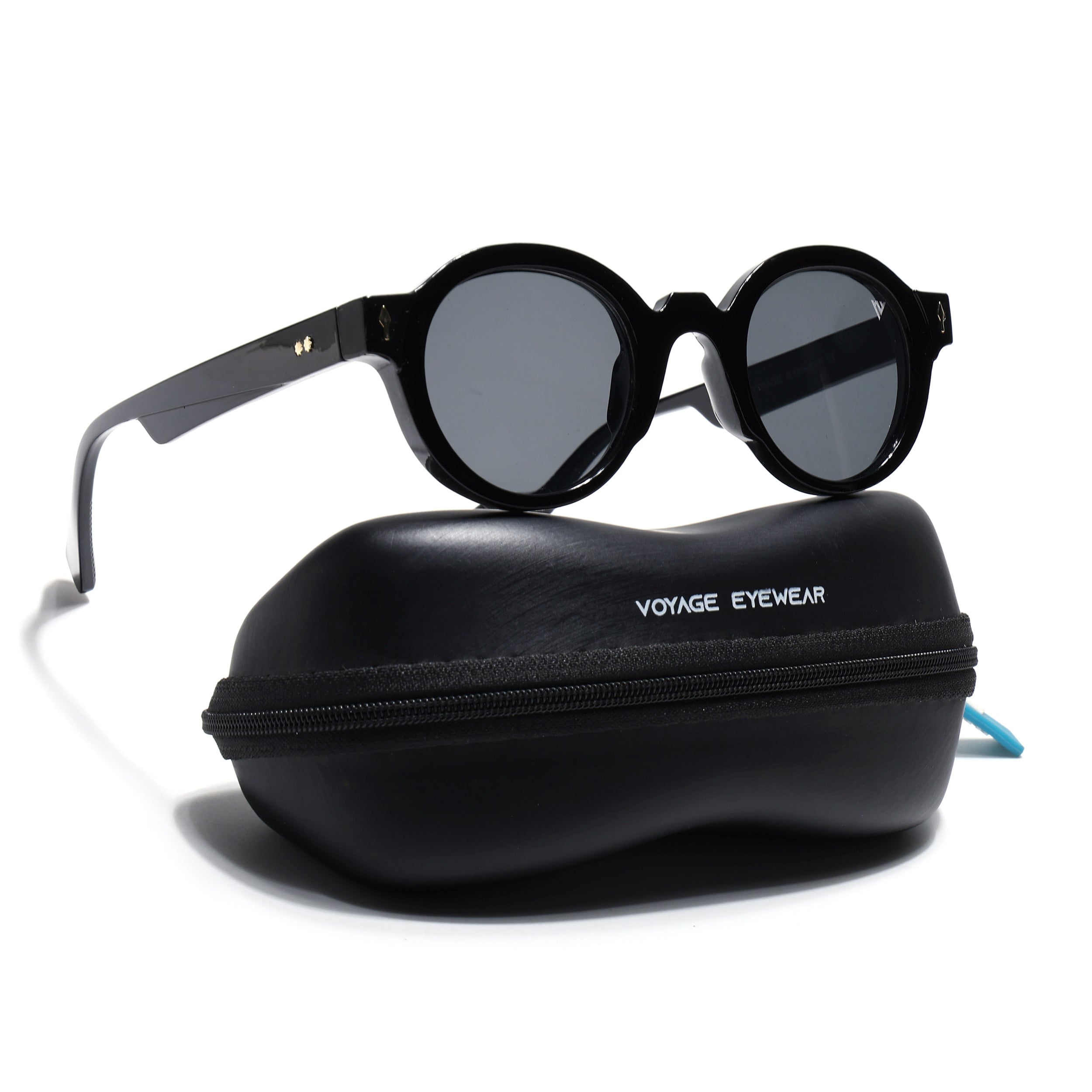 Round Sunglasses for Men & Women (Black Lens | Black Frame - MG7667)