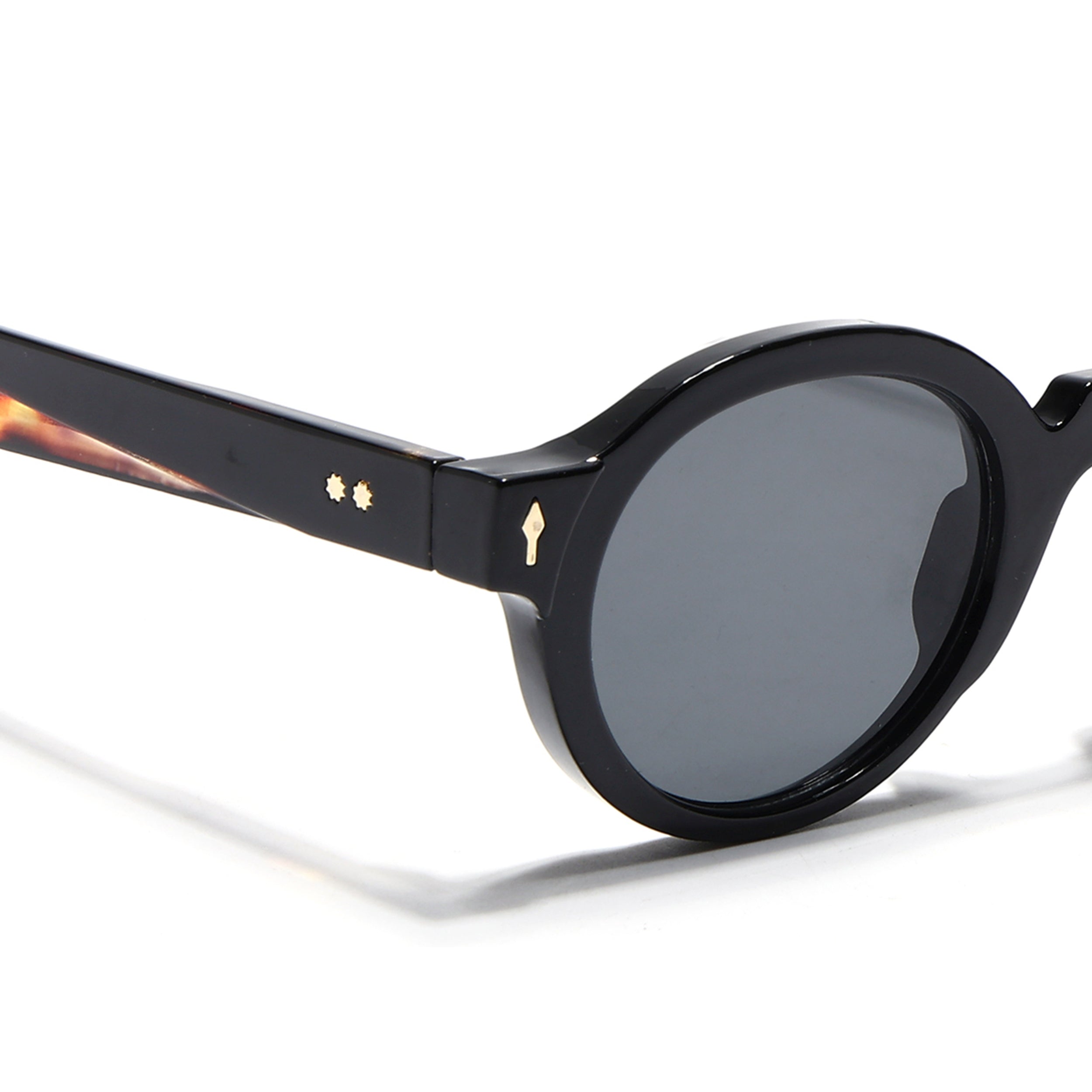 Round Sunglasses for Men & Women (Black Lens | Black & Demi Brown Frame - MG7668)