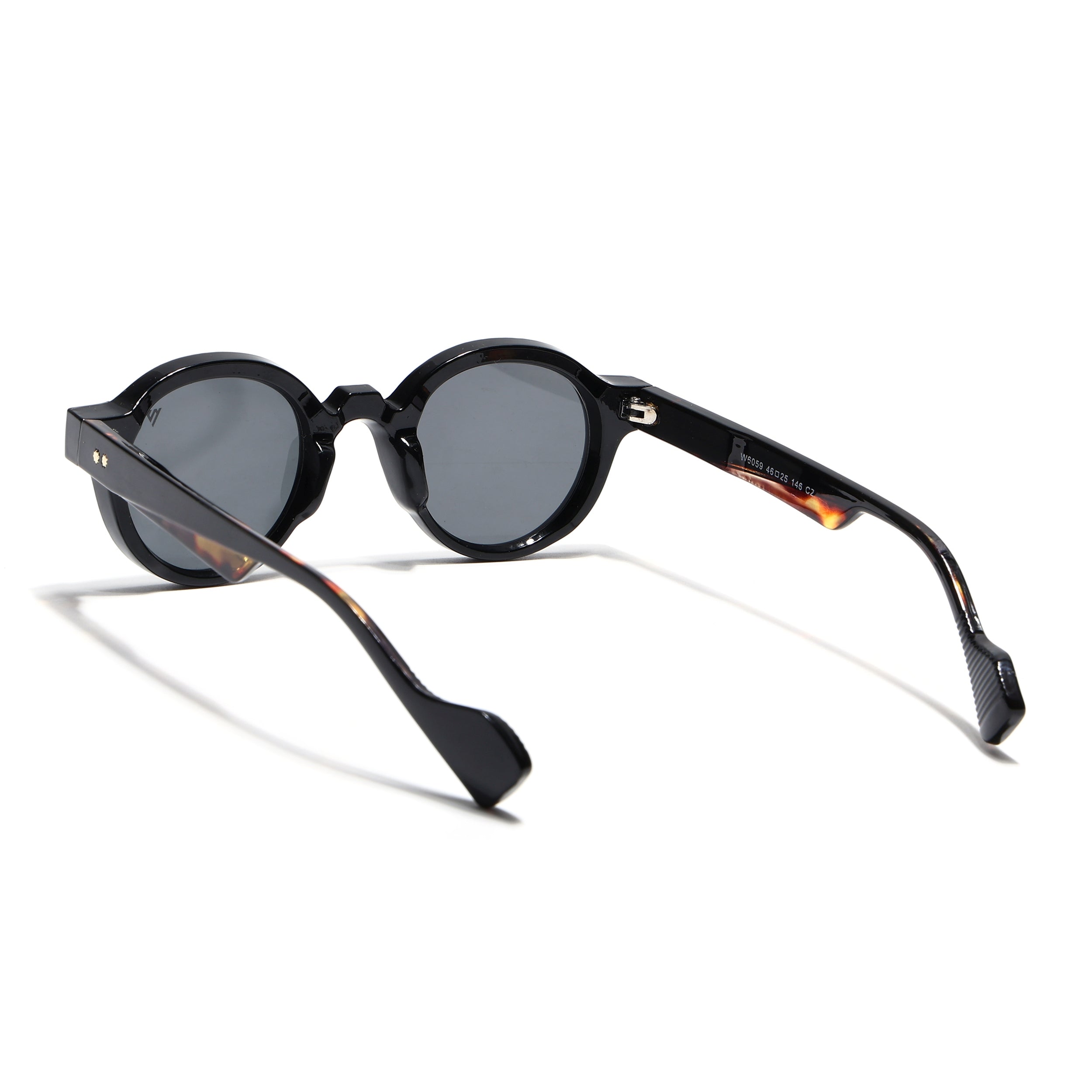 Round Sunglasses for Men & Women (Black Lens | Black & Demi Brown Frame - MG7668)