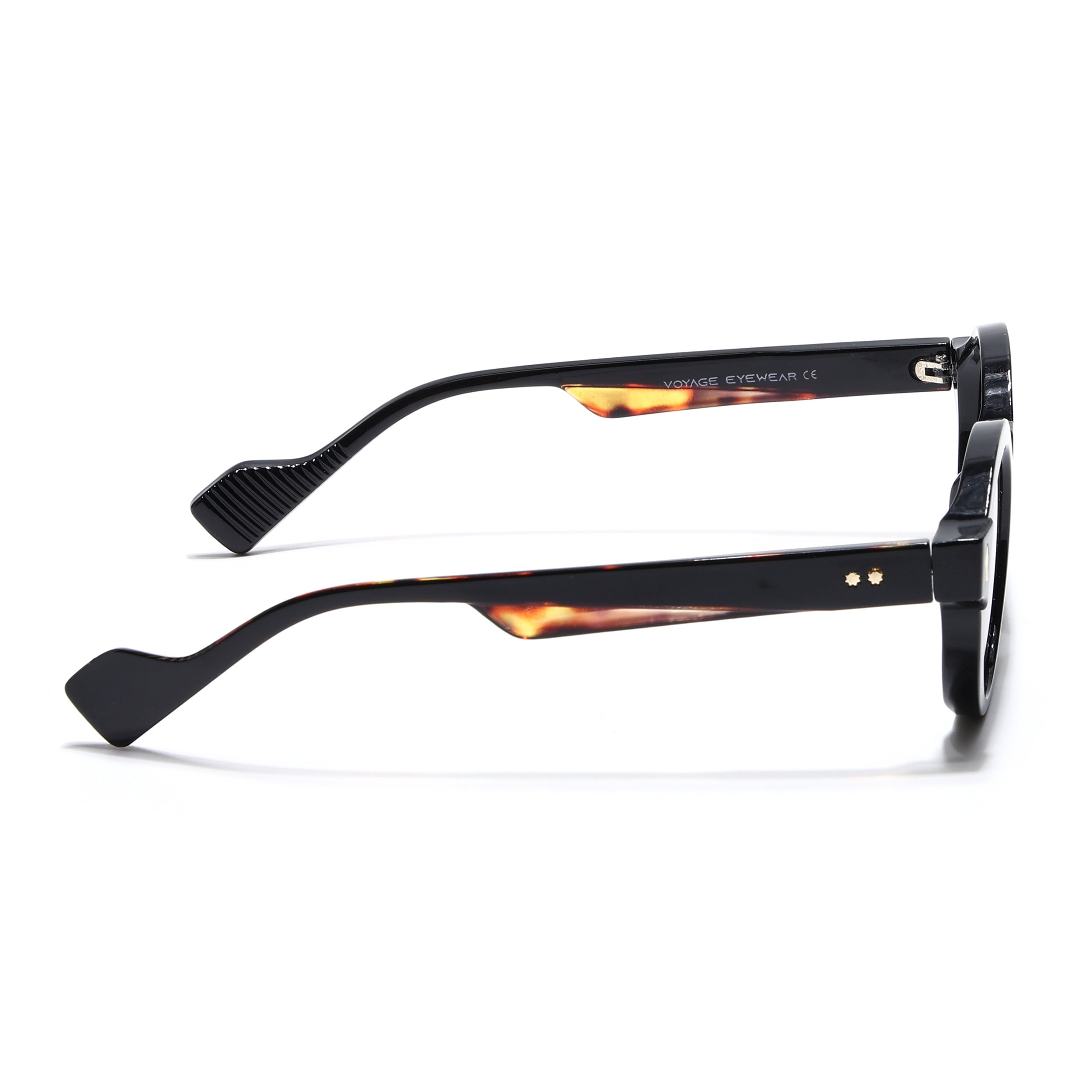 Round Sunglasses for Men & Women (Black Lens | Black & Demi Brown Frame - MG7668)