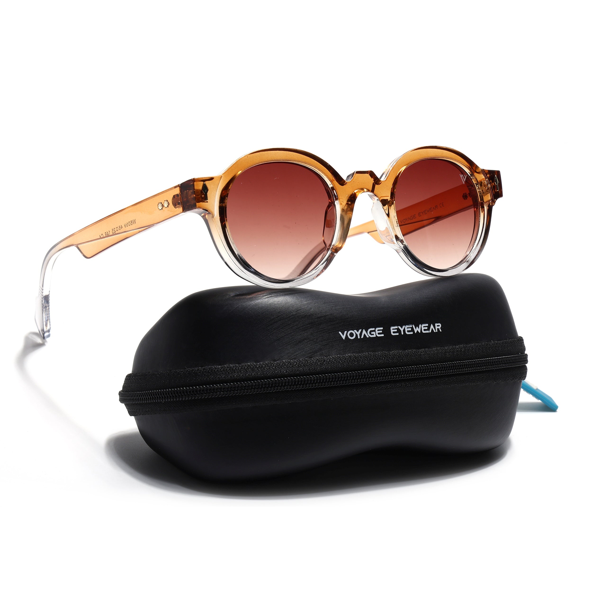 Round Sunglasses for Men & Women (Orange & Clear Lens | Transparent Orange Frame - MG7671)