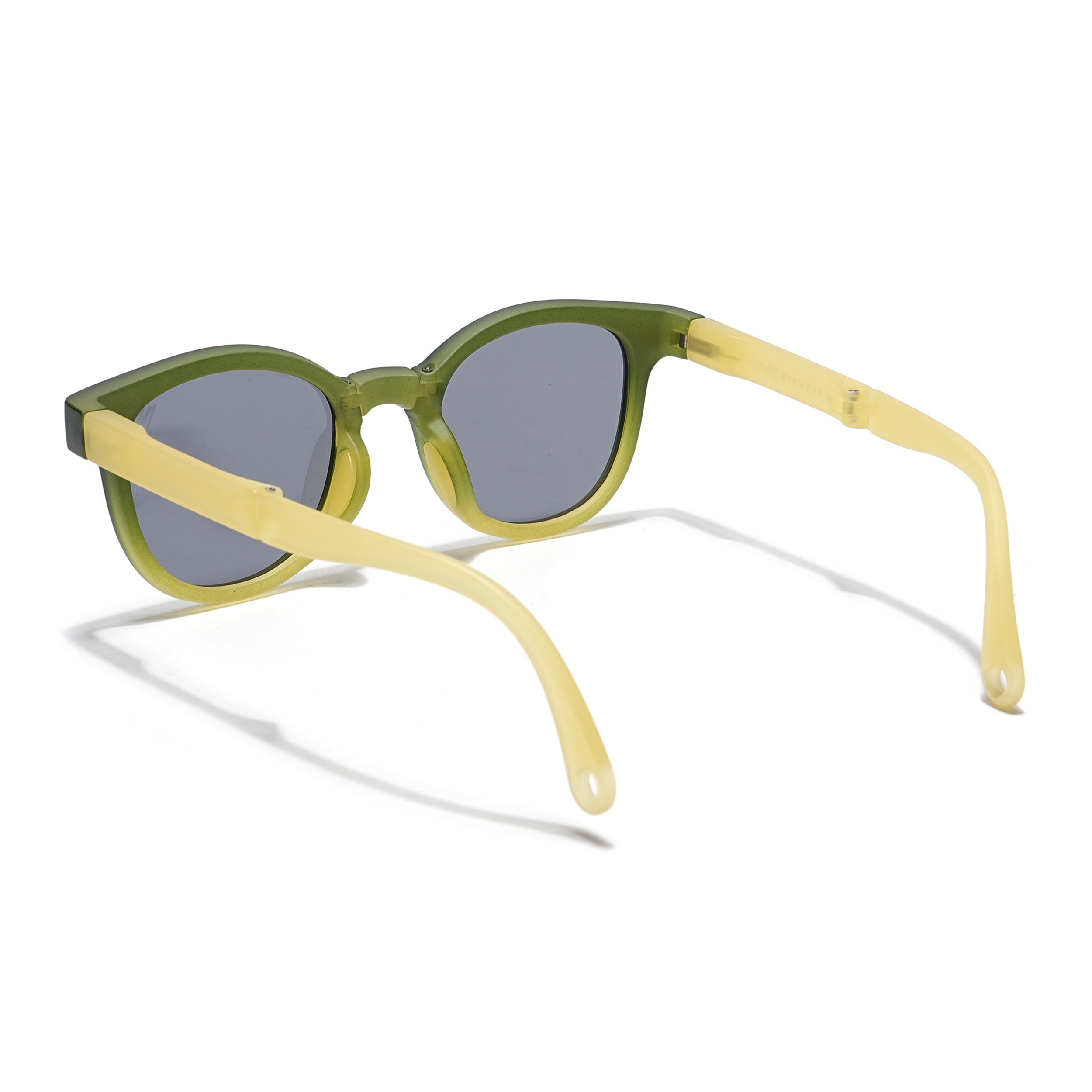 Foldable Round Polarized Sunglasses for Kids -6 yrs To 12 yrs (Black Lens | Green Frame - PMG5914)