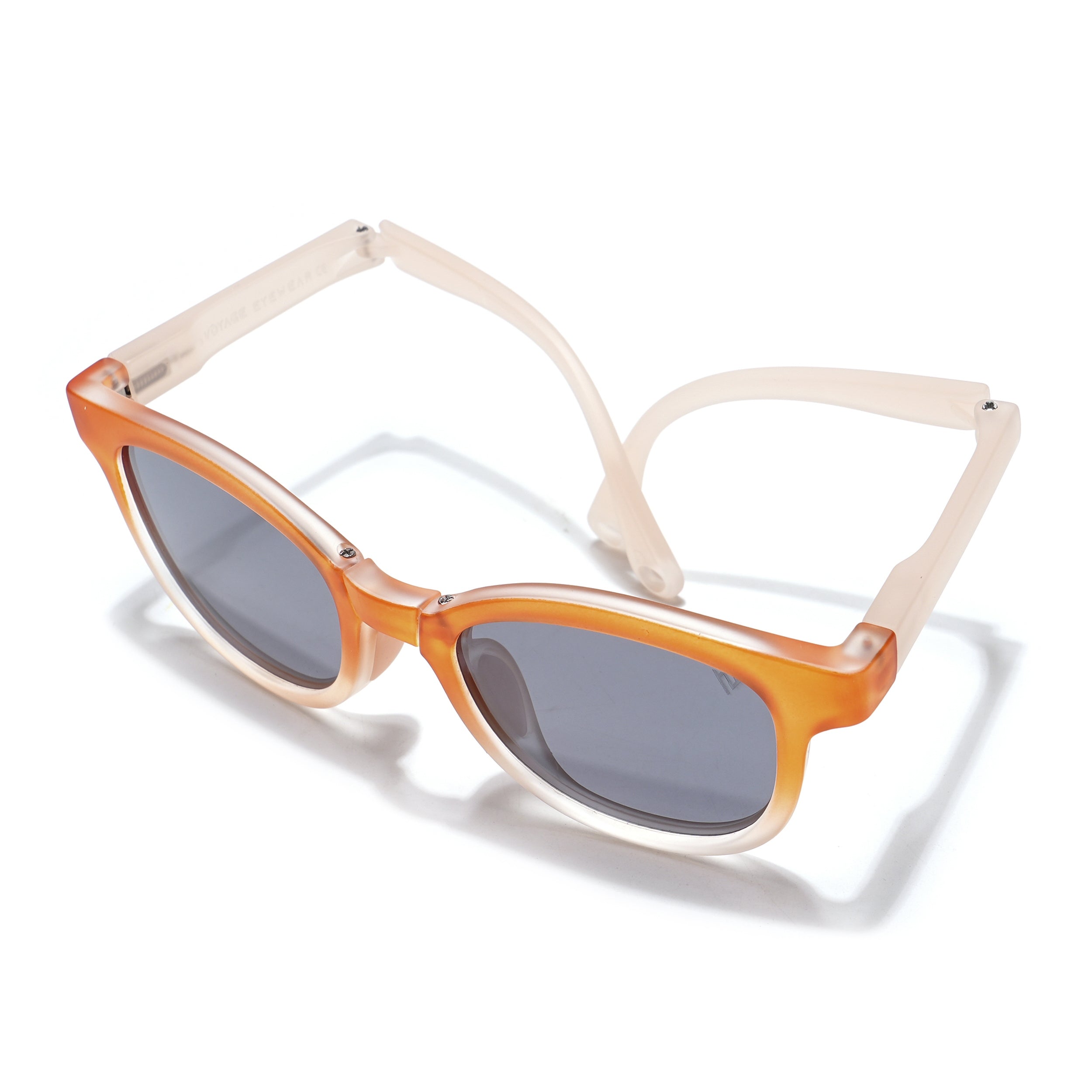 Foldable Round Polarized Sunglasses for Kids -6 yrs To 12 yrs (Black Lens | Orange Frame - PMG5917)