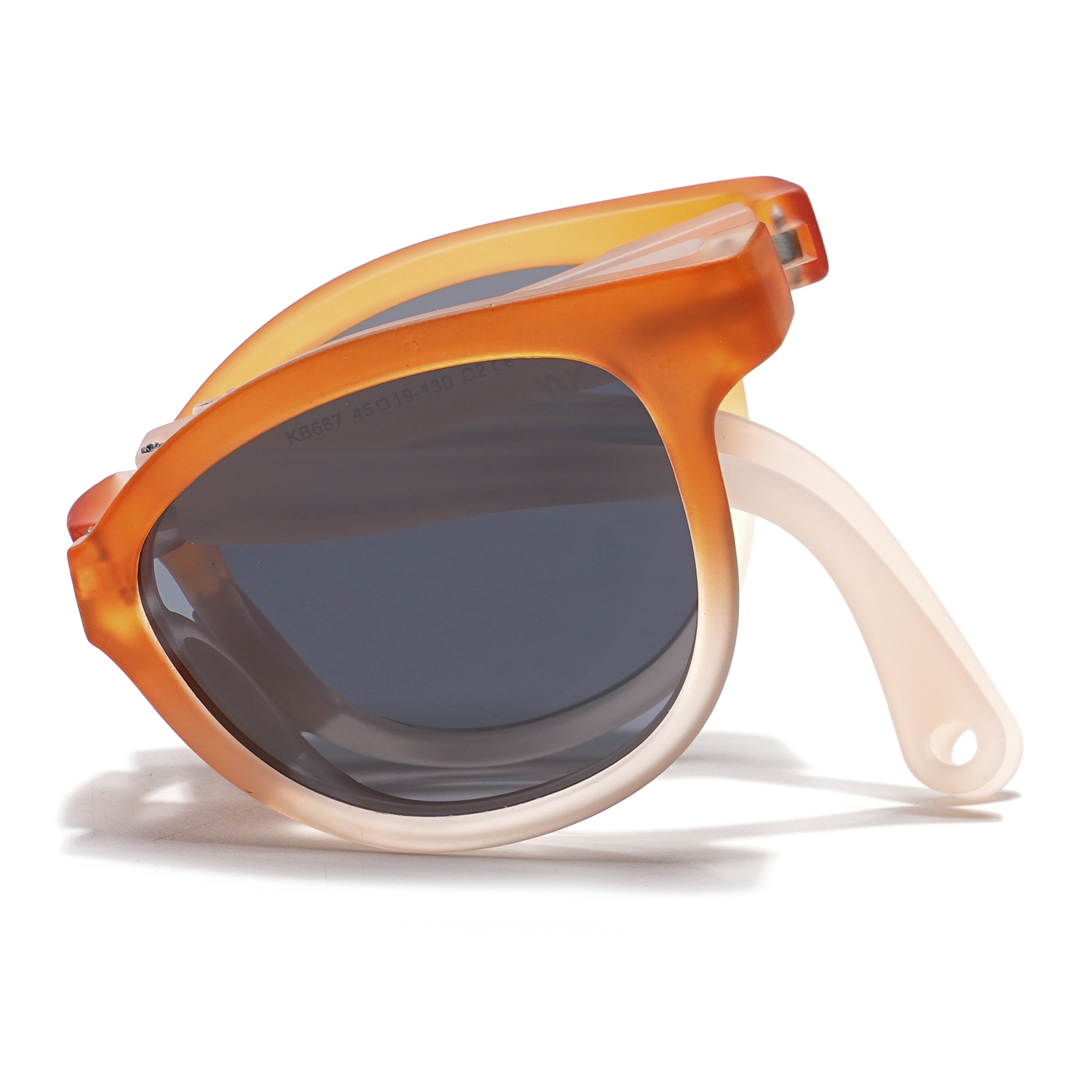 Foldable Round Polarized Sunglasses for Kids -6 yrs To 12 yrs (Black Lens | Orange Frame - PMG5917)