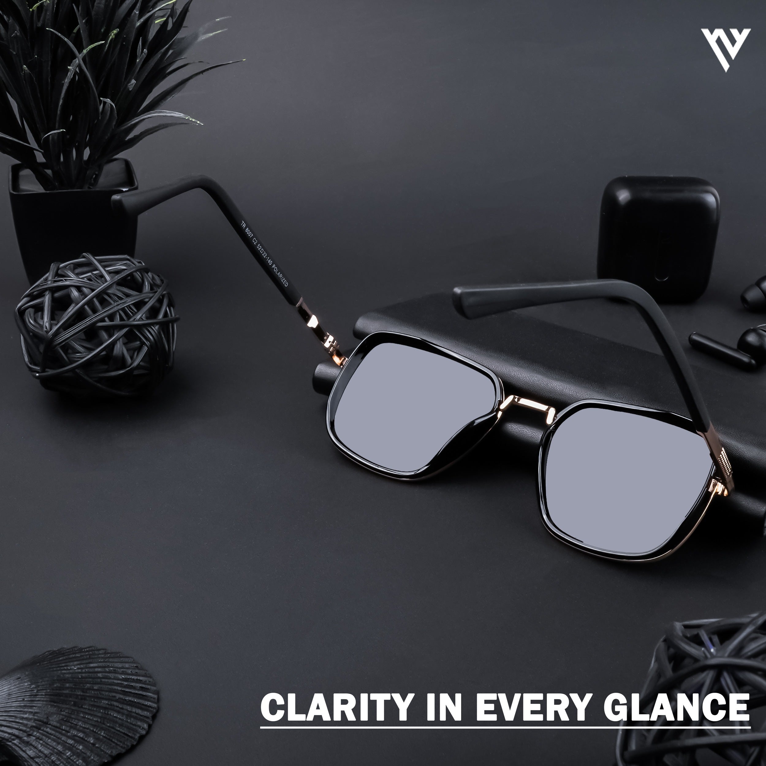 Voyage Exclusive Golden & Black Polarized Square Sunglasses for Men & Women - PMG4434