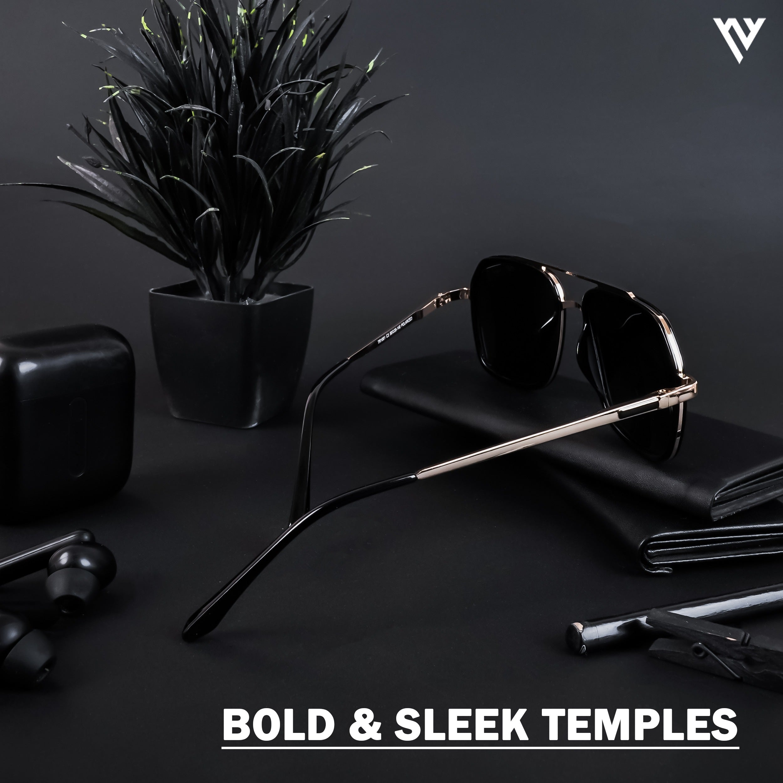Voyage Exclusive Golden & Shine Black Polarized Wayfarer Sunglasses for Men & Women (TR1001PMG4314)