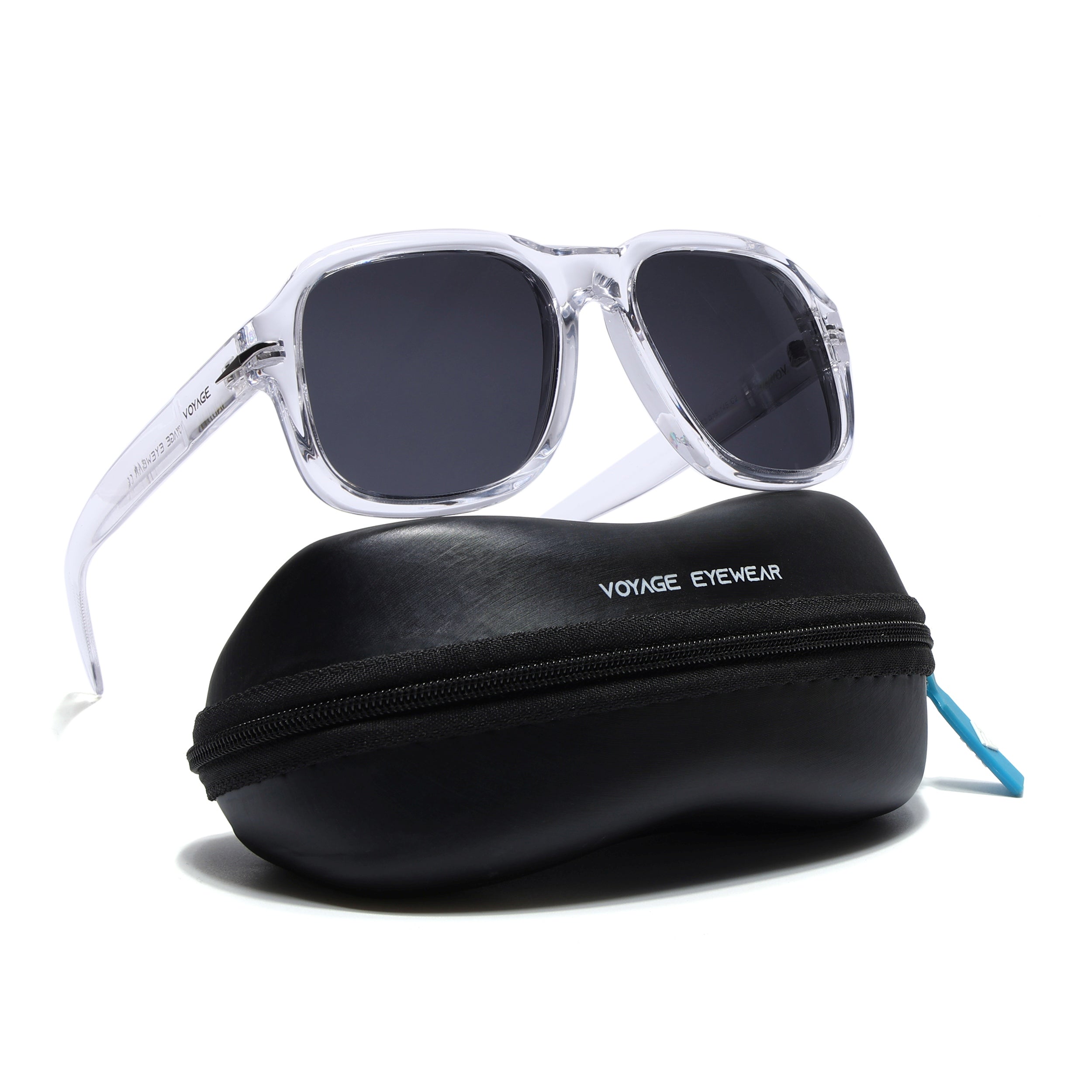 Wayfarer Polarized Sunglasses (Black Lens | Transparent Frame - PMG4988)
