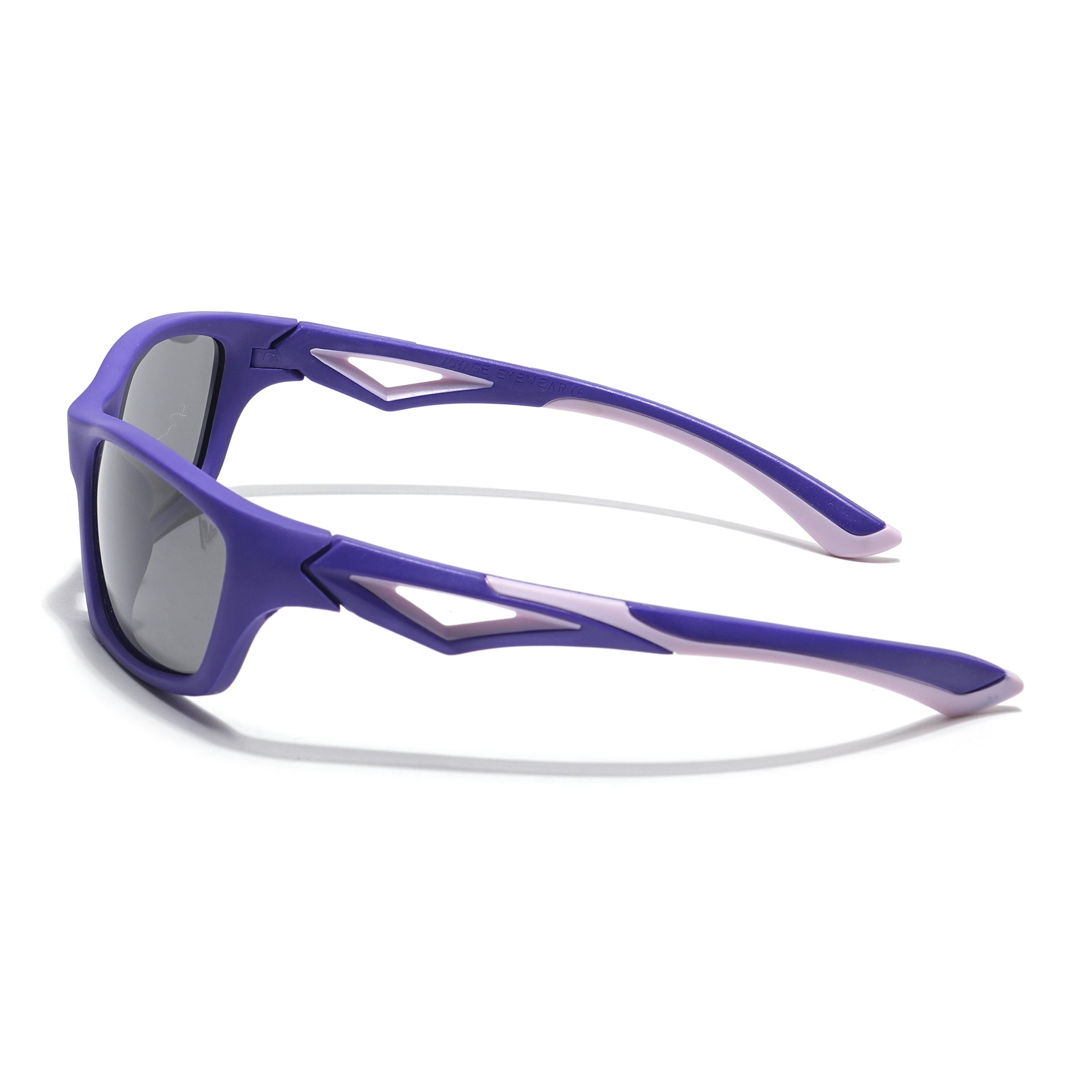Wrap Around Polarized Sunglasses for Kids -6 yrs To 12 yrs (Black Lens | Purple Frame - PMG5896)