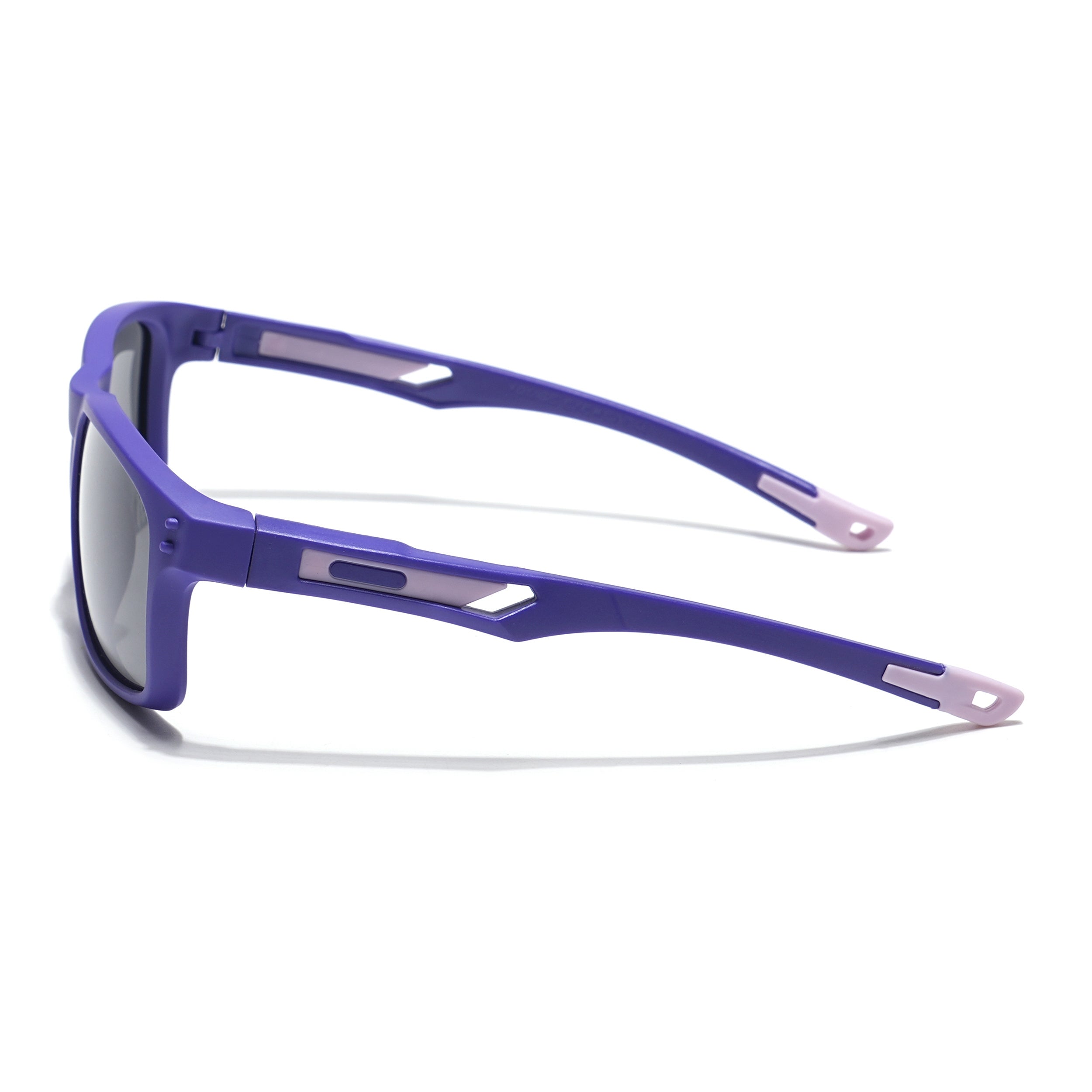 Rectangle Polarized Sunglasses for Kids -6 yrs To 12 yrs (Black Lens | Purple Frame - PMG5923)